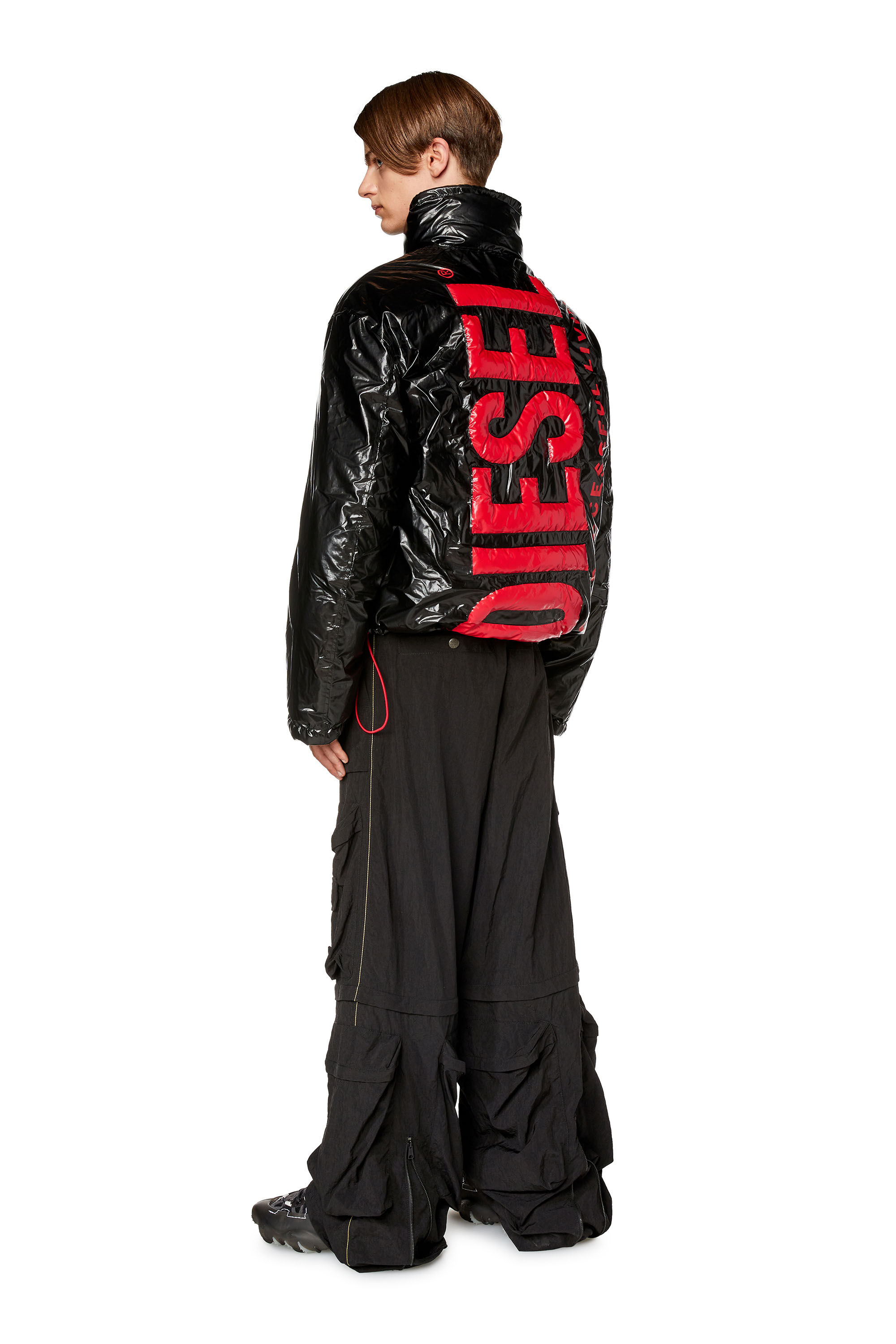 Diesel - W-JUPIT, Man's Padded jacket with maxi logo in Black/Red - 1