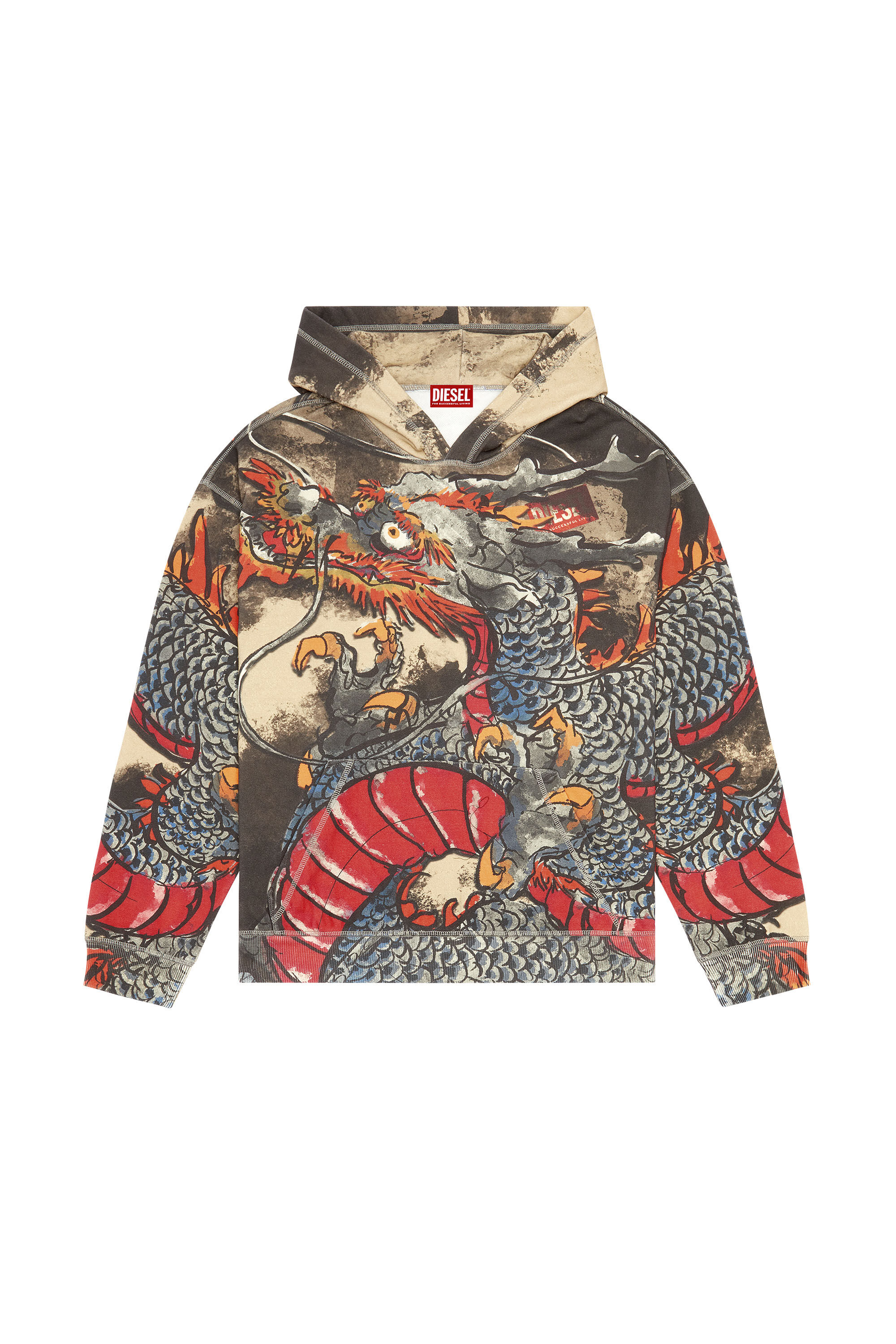 Diesel - CL-S-BOXT-HOOD-DRAGON, Unisex Hoodie with Dragon print in Multicolor - Image 2