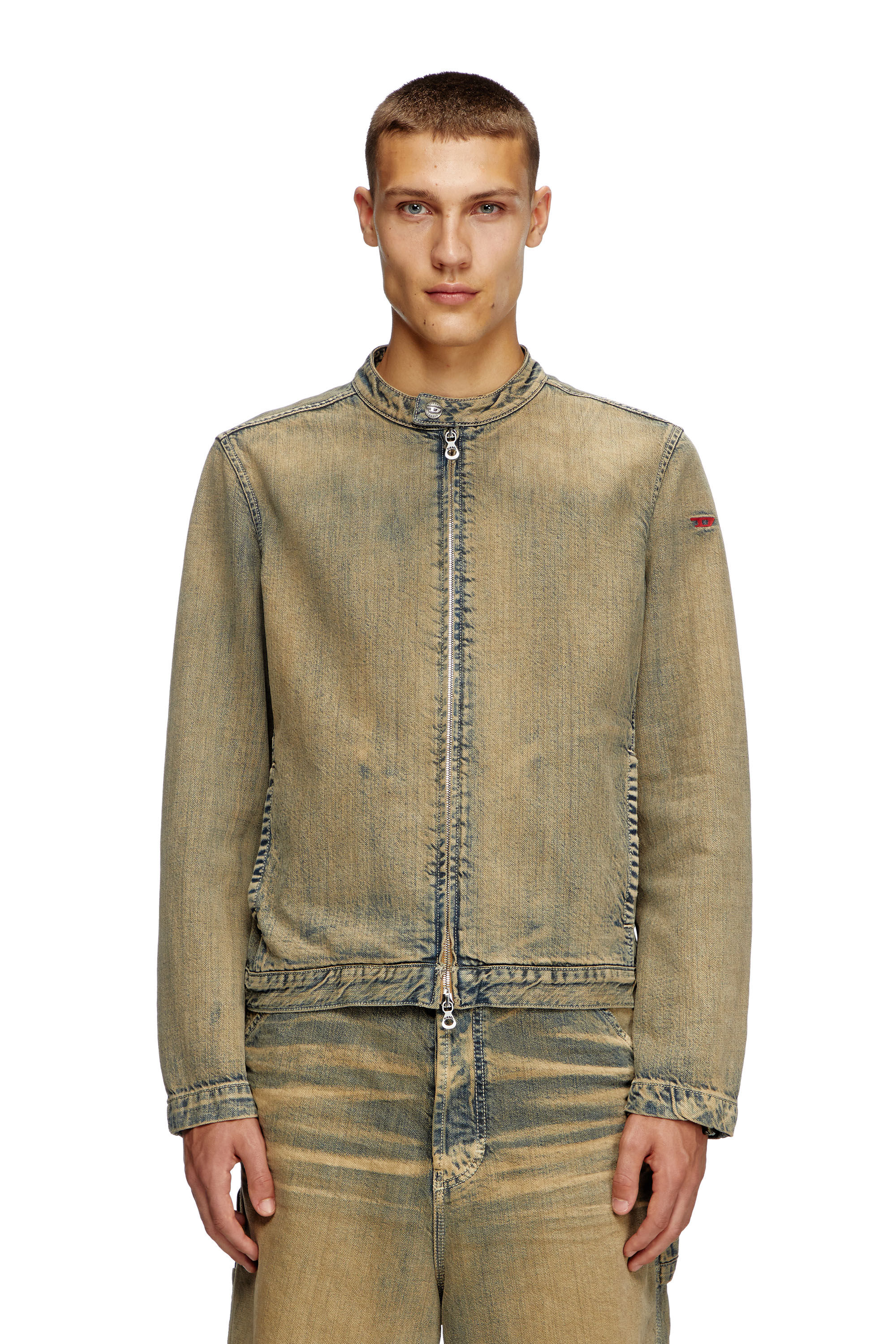 Diesel - D-GLORY, Man's Moto jacket in gold-brush denim in Medium blue - 3