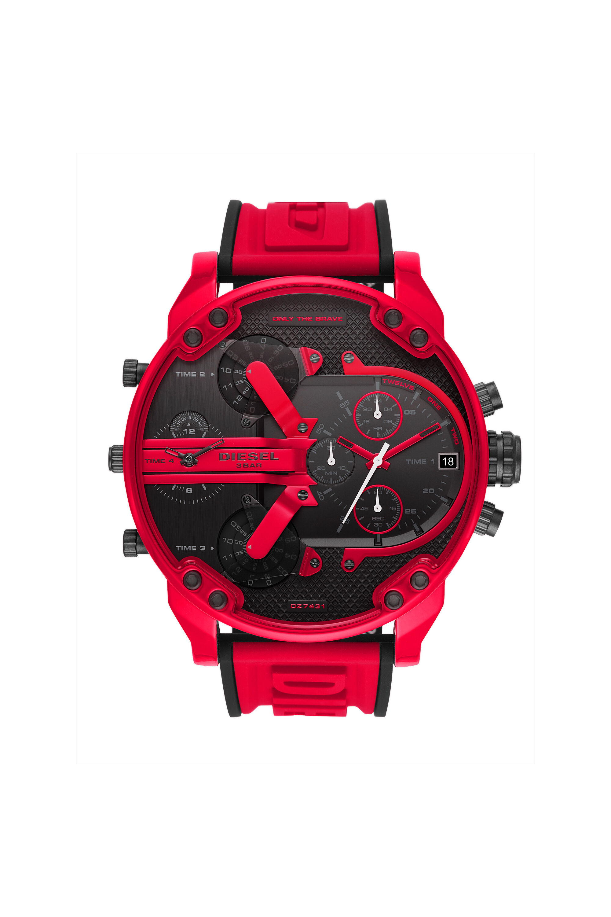 DZ7431 Man Mr Daddy 2.0 Multifunction Red Silicone Watch Diesel