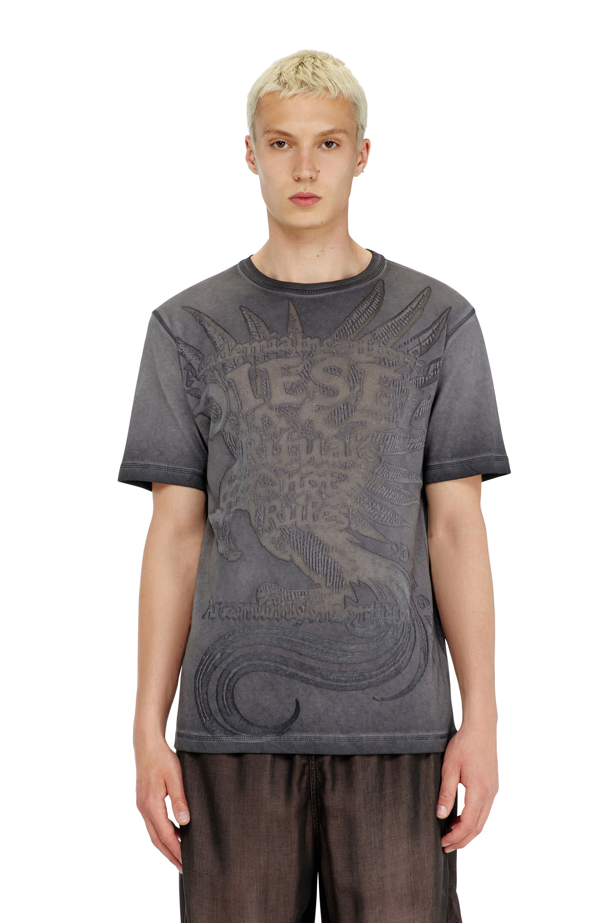 Diesel - T-RAWJUST-AA1, Man's Jersey T-shirt with embossed graphic in Dark grey - 3