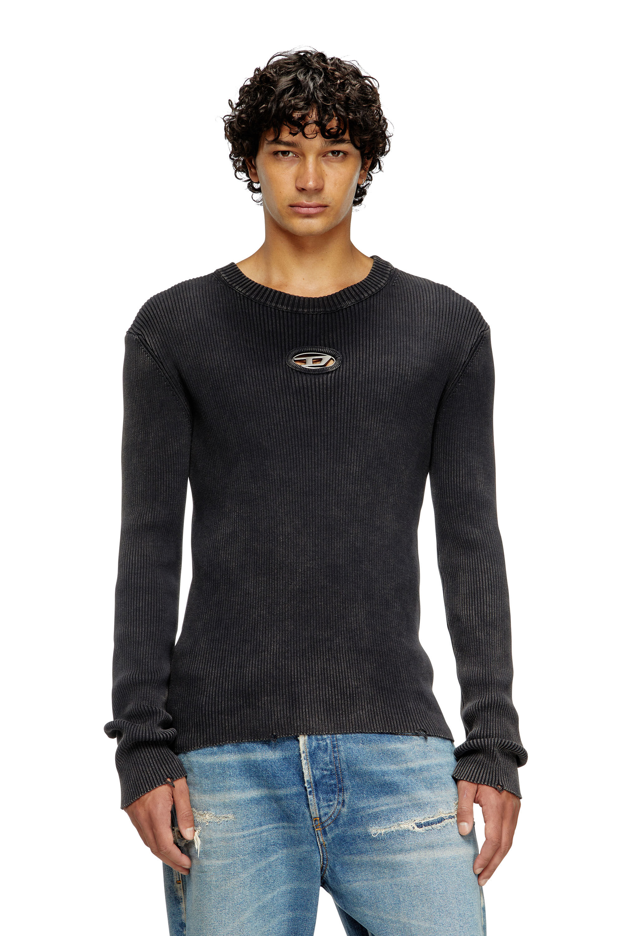 【送料&関税込】Diesel K-darin-d Distressed Jumper Men's Distressed jumper with cut-out logo | Black | Diesel