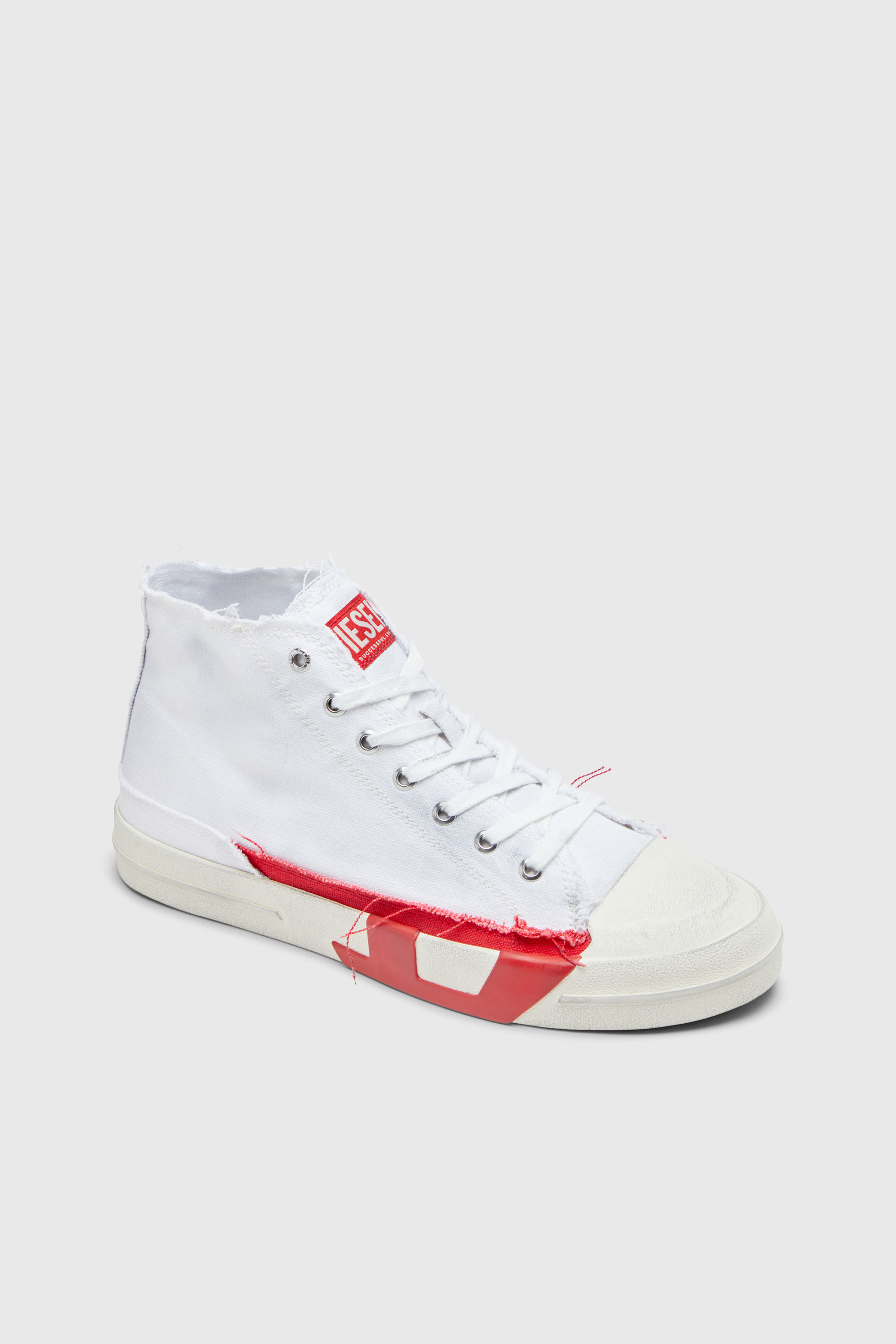Diesel - S-D-VERSE MID, Man's S-D-Verse-Dirty-effect high-top canvas sneakers in White/Red - 6