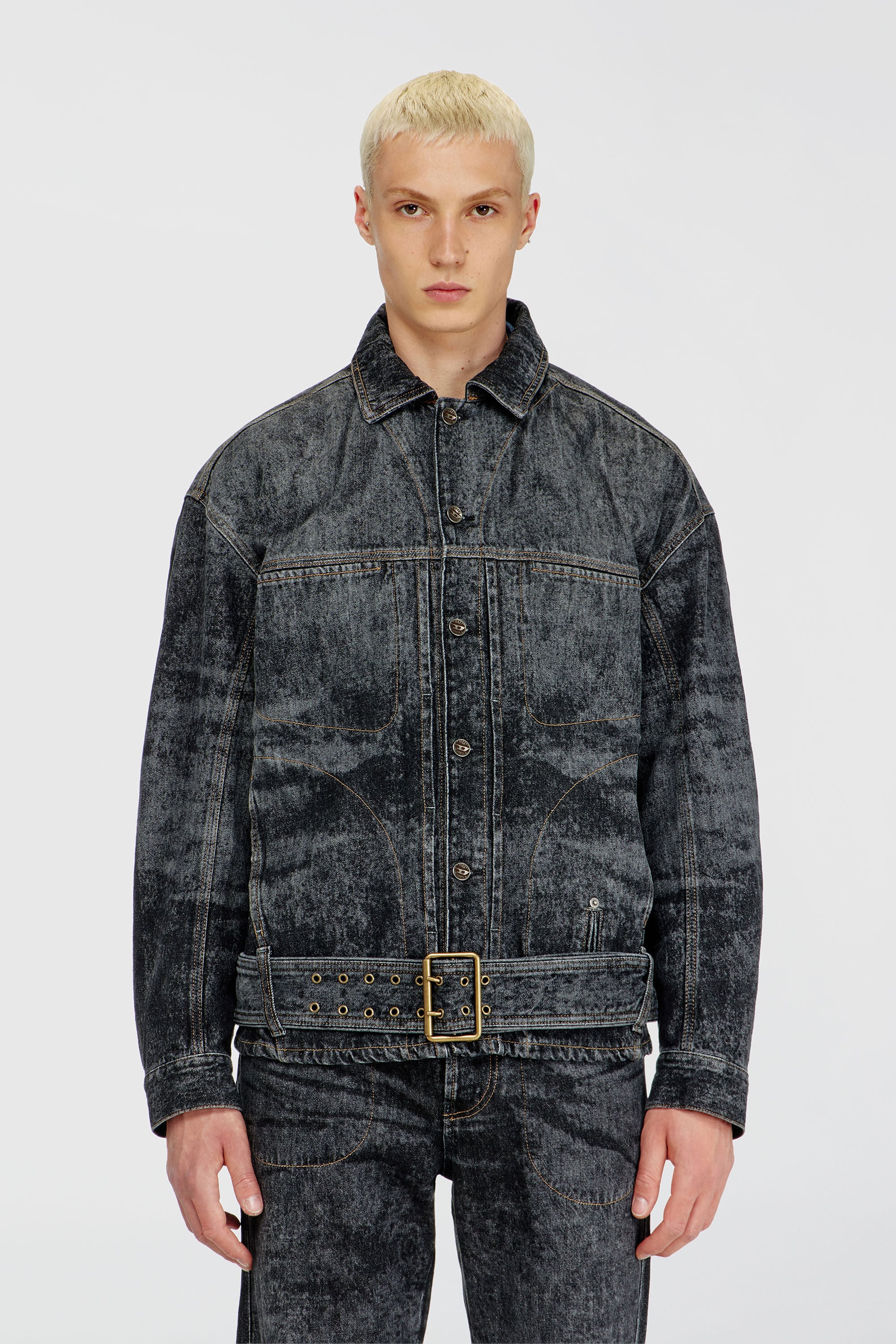 Diesel - D-VALERO-S, Man's Biker-inspired denim jacket in Dark grey - 3
