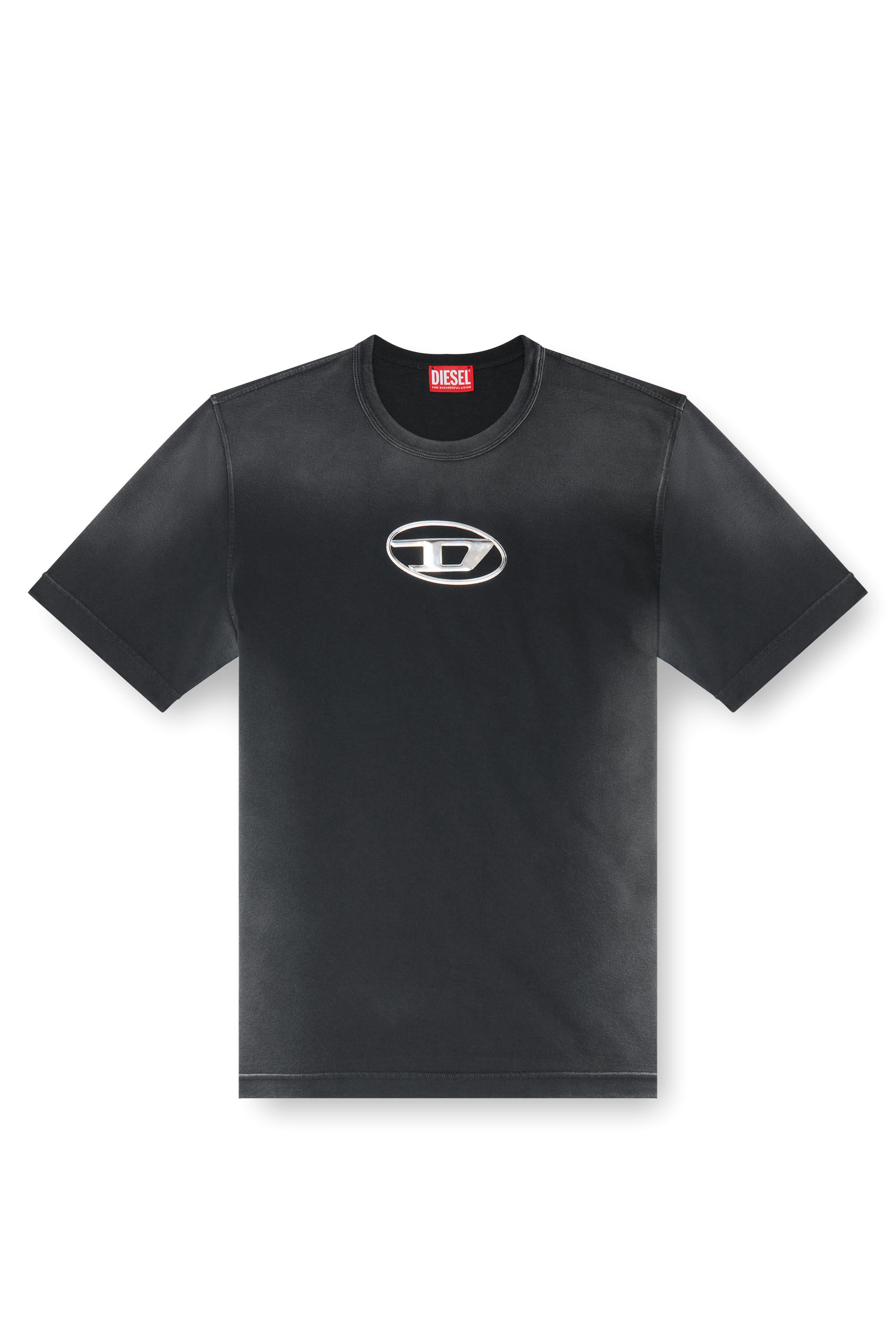 Men's Faded T-shirt with cut-out Oval D logo | Black | Diesel