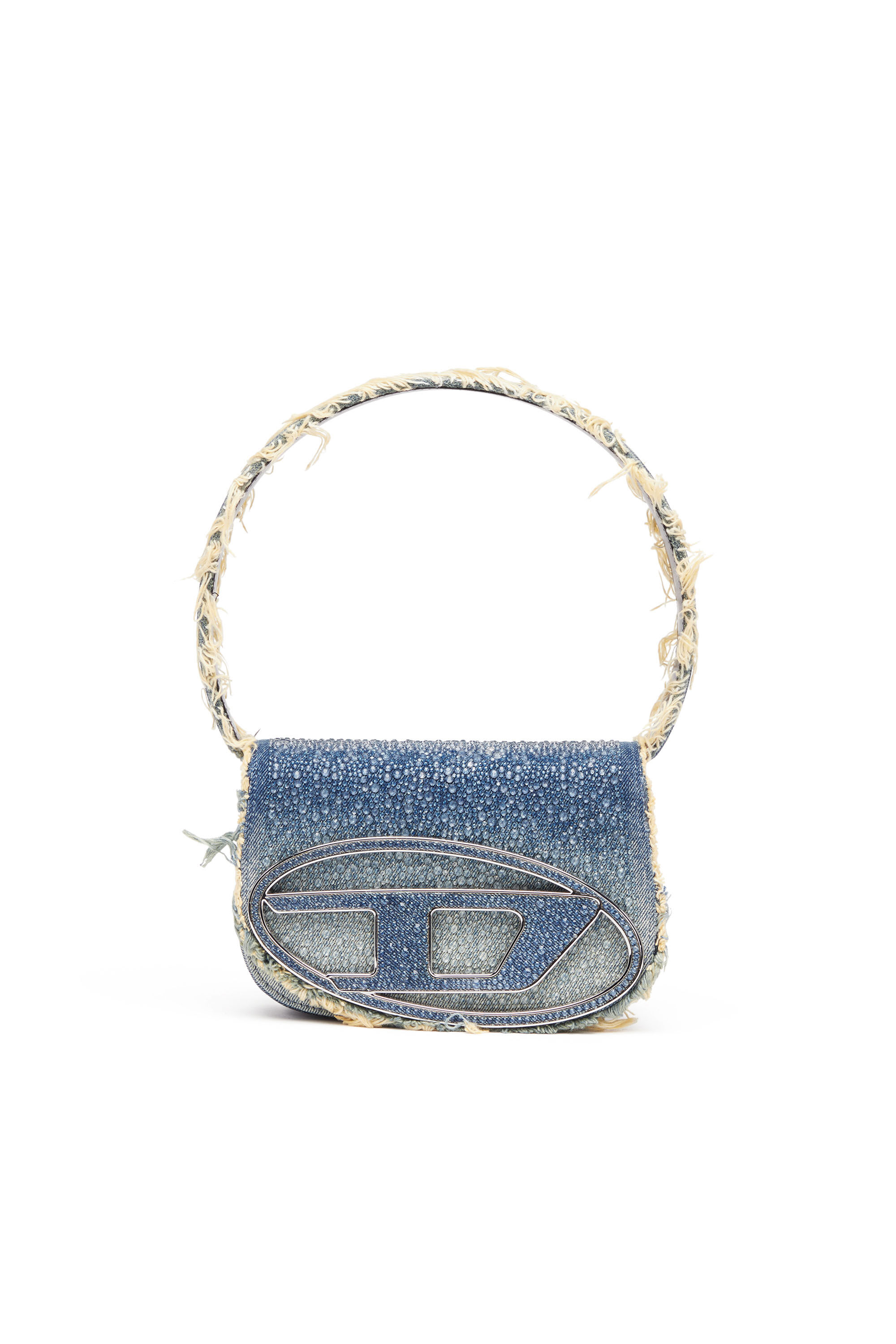 Women's 1DR-Iconic shoulder bag in denim and crystals | Blue
