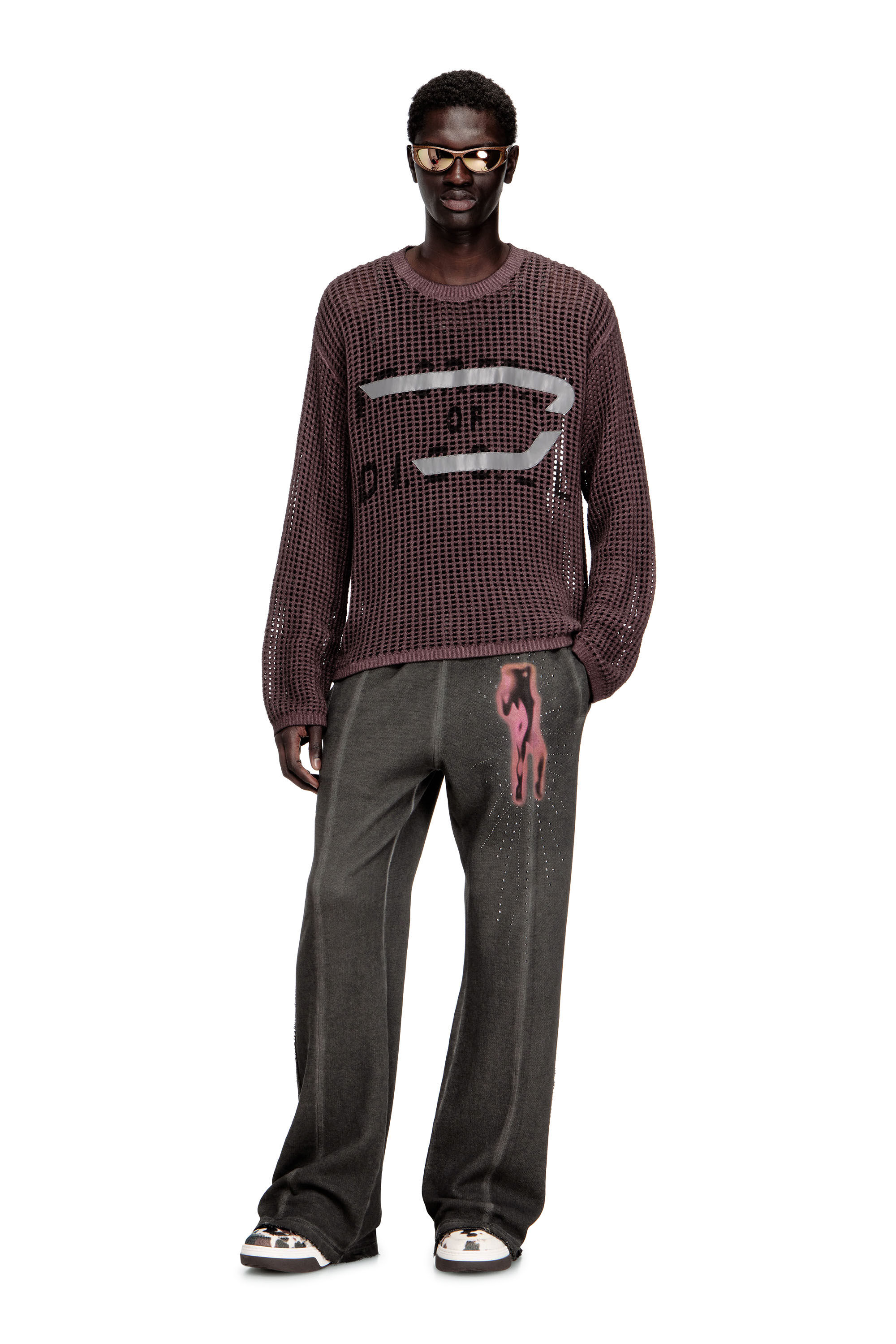 Diesel - K-ROCH, Man's Long-sleeve mesh-knit top in Violet - 1