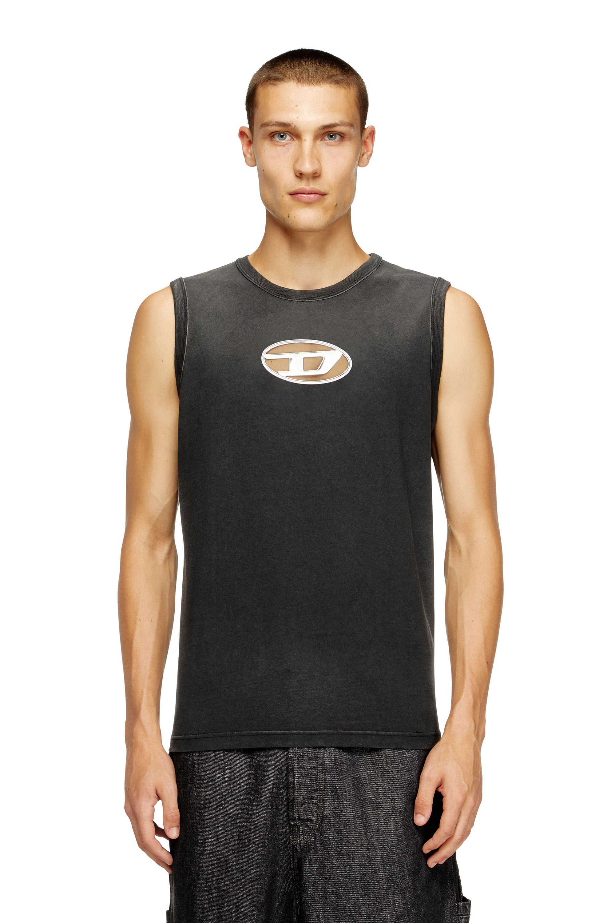 Men's Faded tank top with puffy Oval D | Black | Diesel