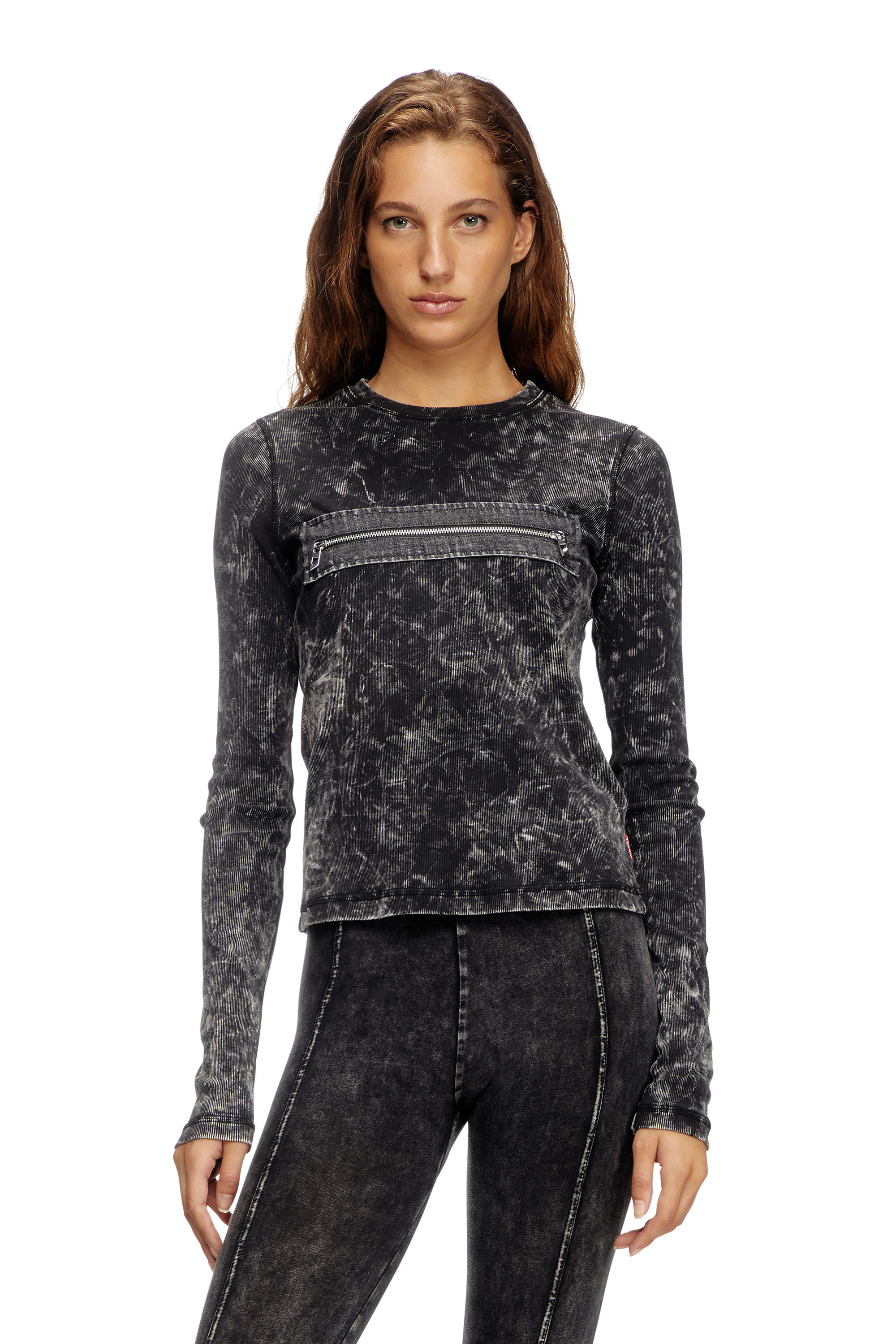 Diesel - T-ERCOLE, Woman's Marbled top with zipped cut-out in Black - 3