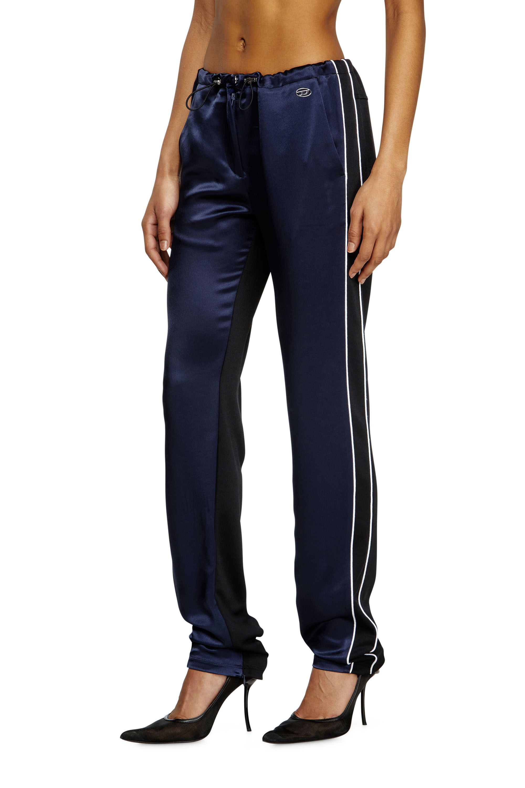 Diesel - P-ROUD, Woman's Knit and satin track pants with piping in Blue - 3