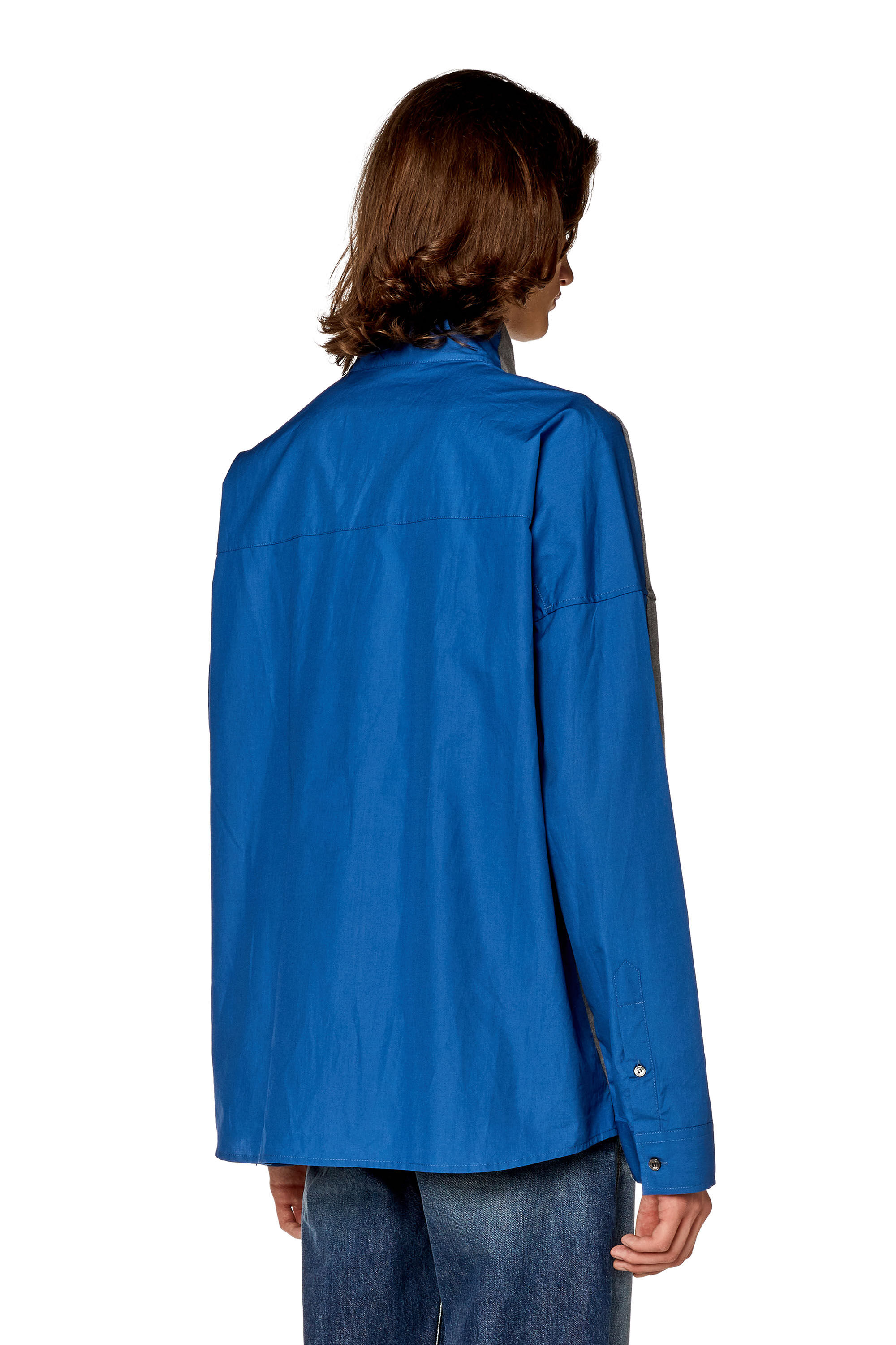 Diesel - S-GAND-A, Man's Hybrid shirt in jersey and poplin in Blue/Grey - 4