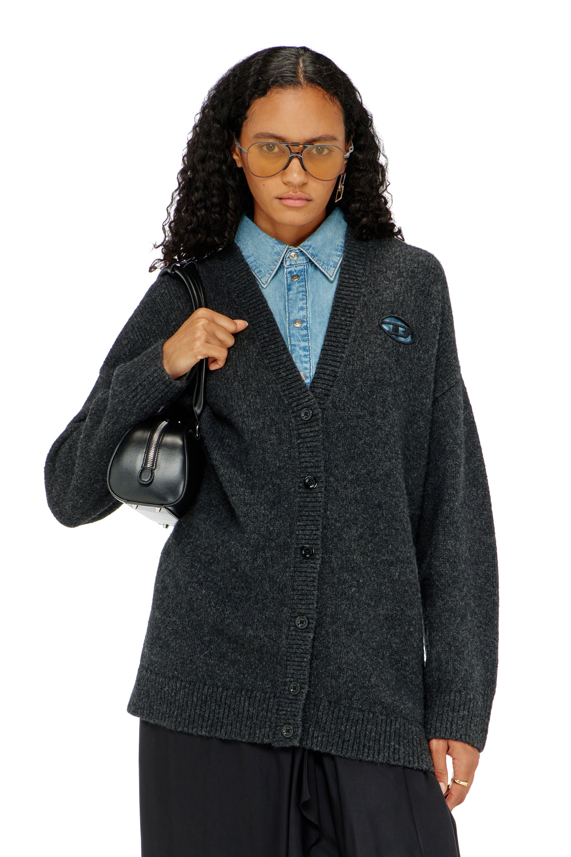 Diesel - M-AREELA, Woman's Cardigan in wool and alpaca blend in Black/Grey - 3