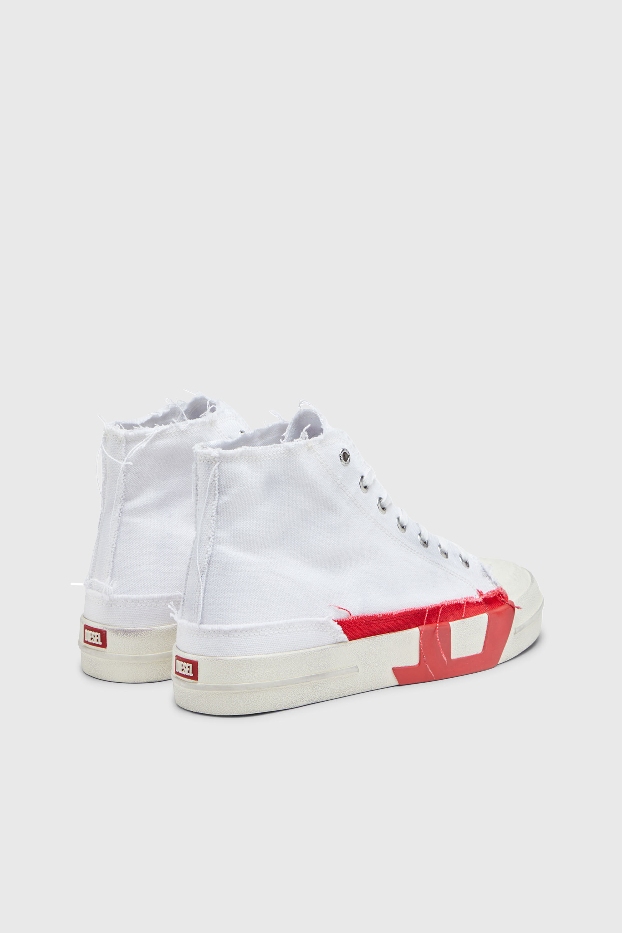 Diesel - S-D-VERSE MID, Man's S-D-Verse-Dirty-effect high-top canvas sneakers in White/Red - 3