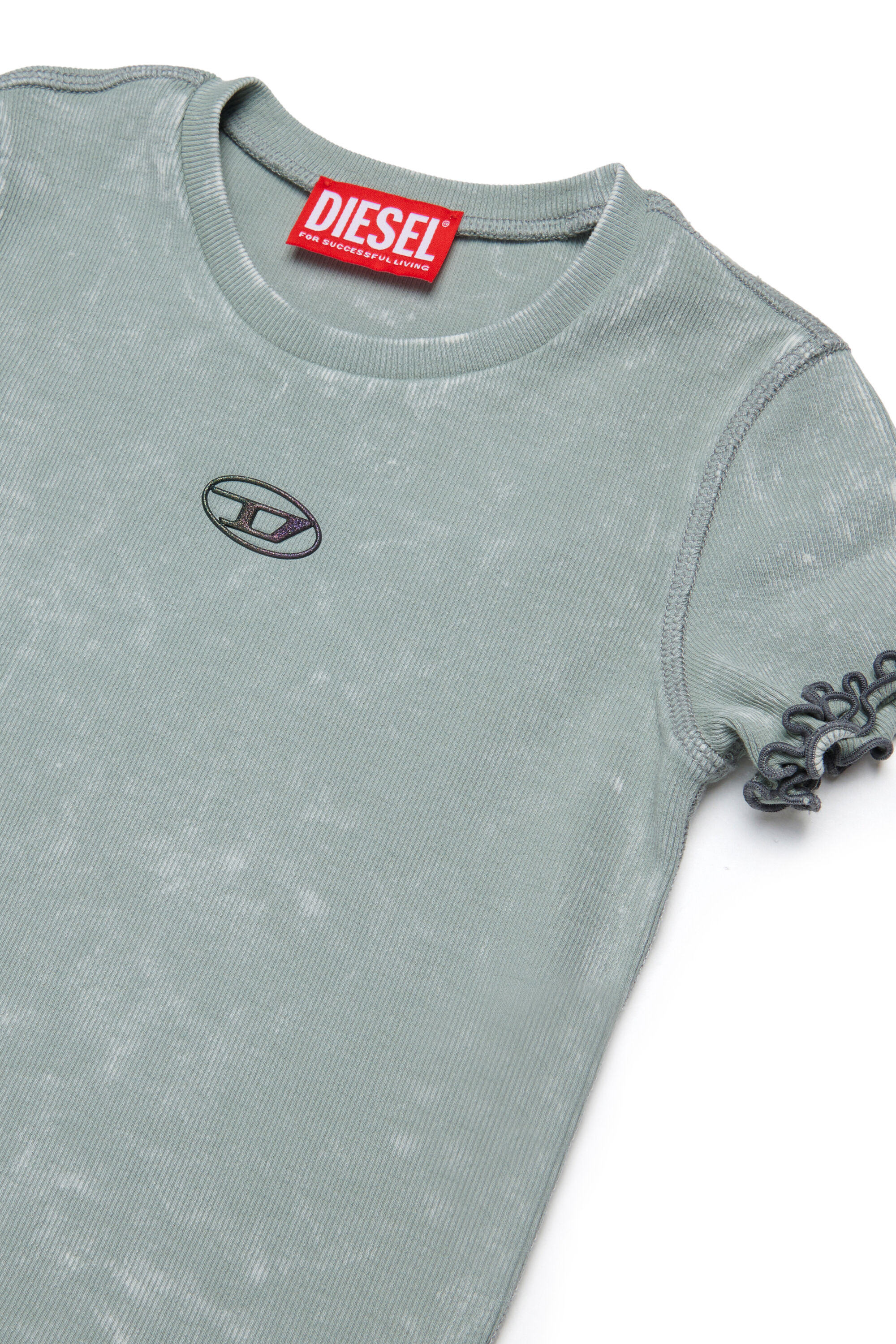 Diesel - TAILIA, Woman's Ribbed T-shirt with frills in Grey - 3