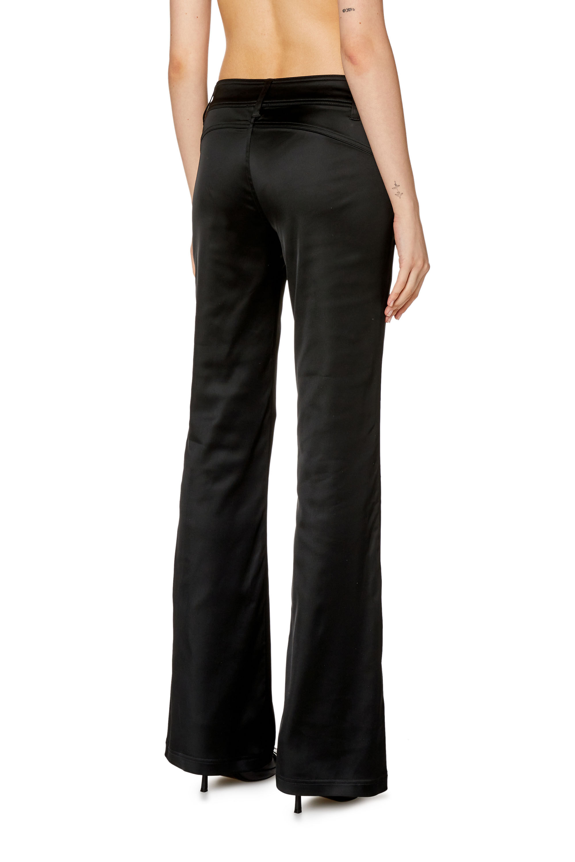 Women s Flared pants in shiny stretch satin Black Diesel