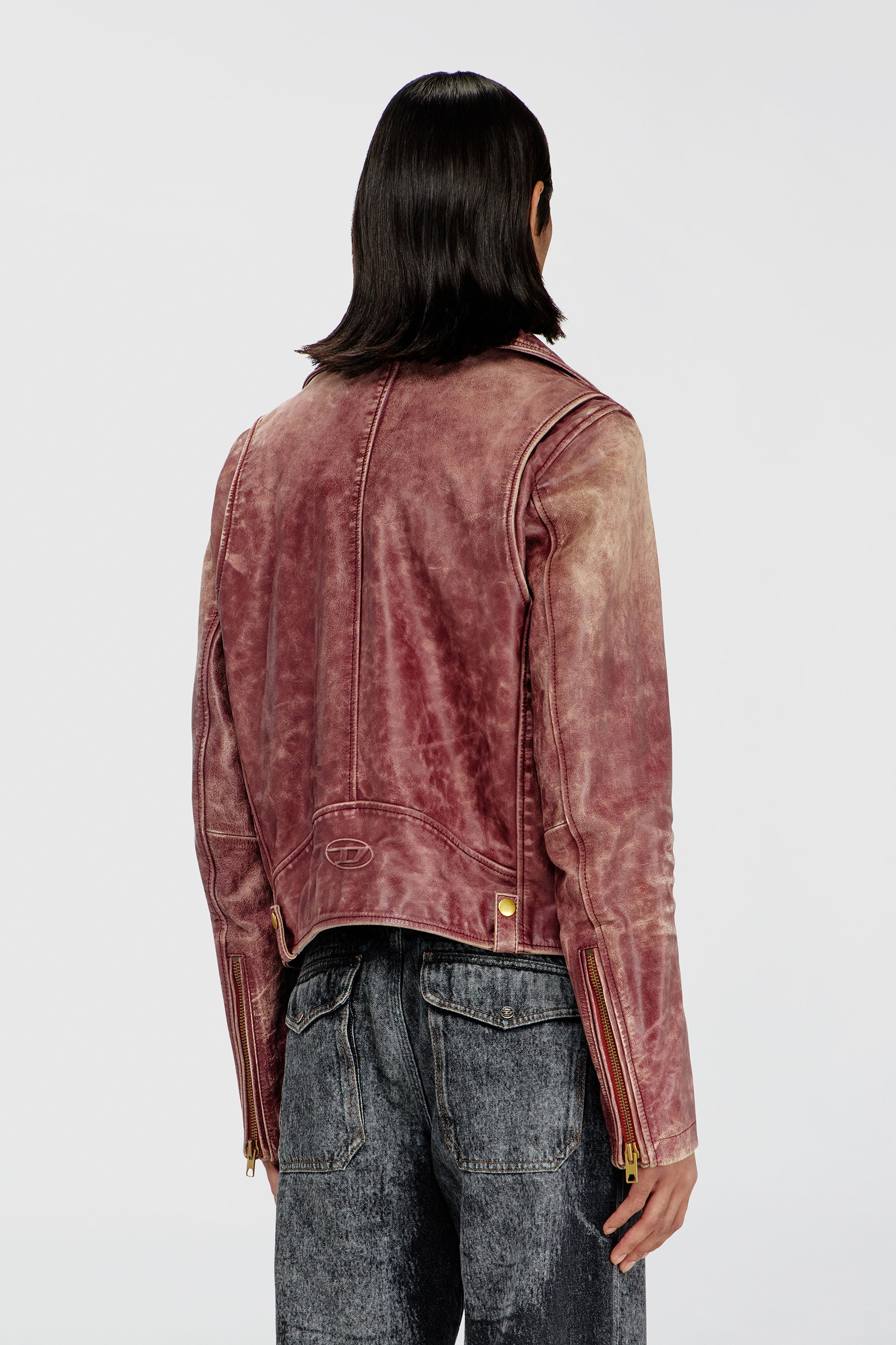 Diesel - L-EON-CJCM, Man's Biker jacket in treated leather in Brown - 4