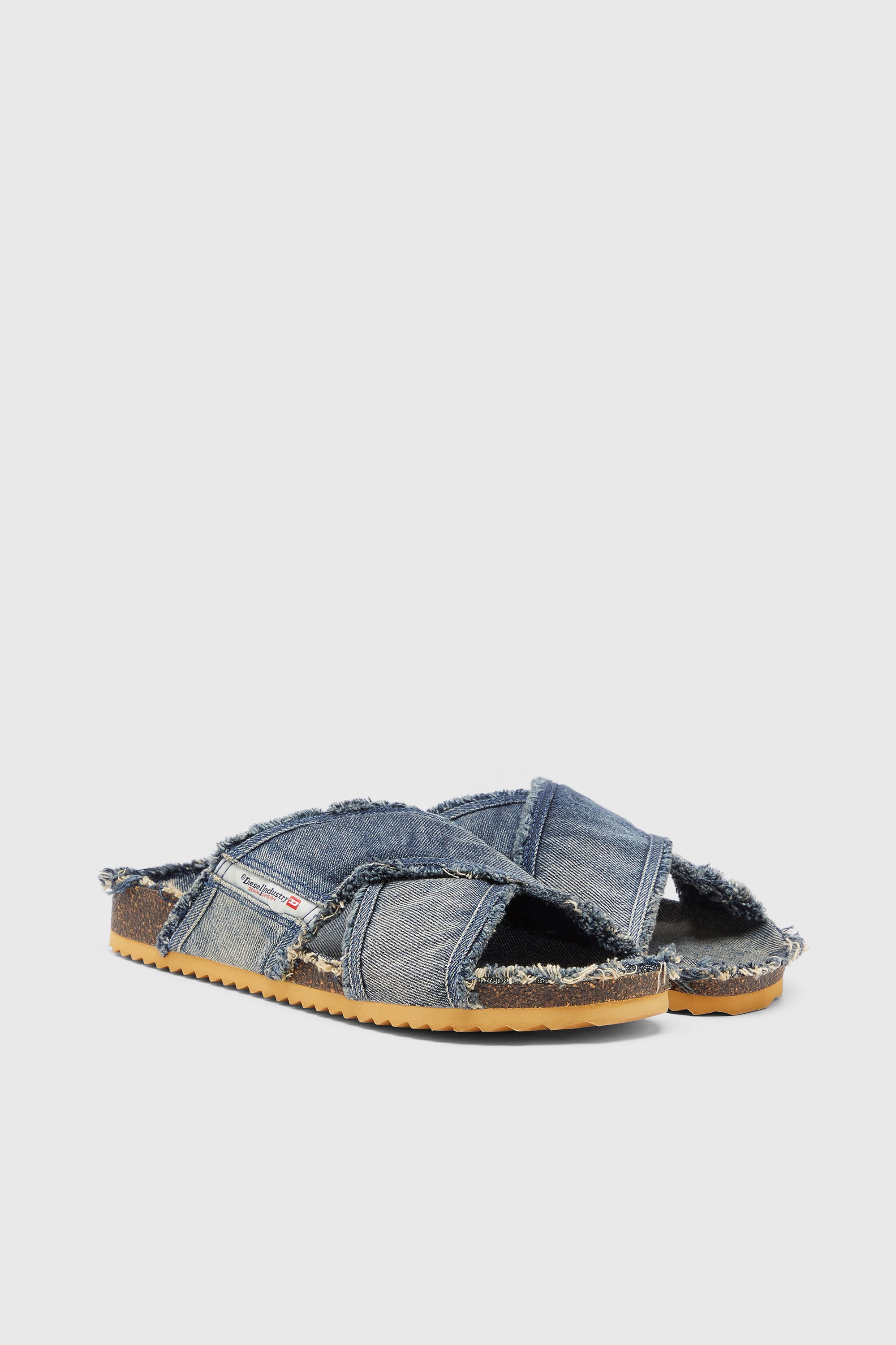 Diesel - D-WOODSTOCK CROSS, Man's D-Woodstock-Crossover slides in frayed denim in Medium blue - 2