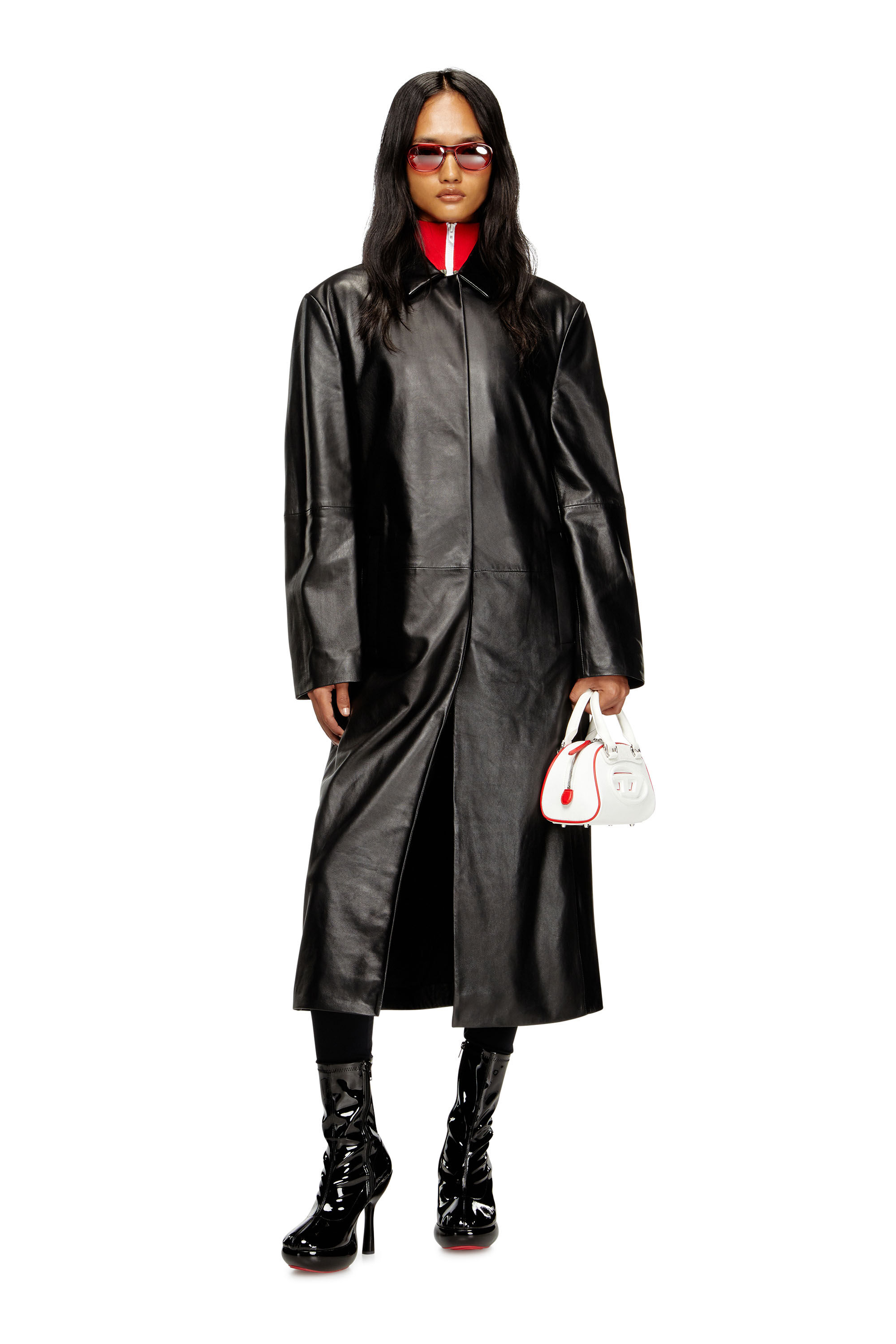 Diesel - L-ANCELOT, Woman's Long padded leather coat in Black - 3