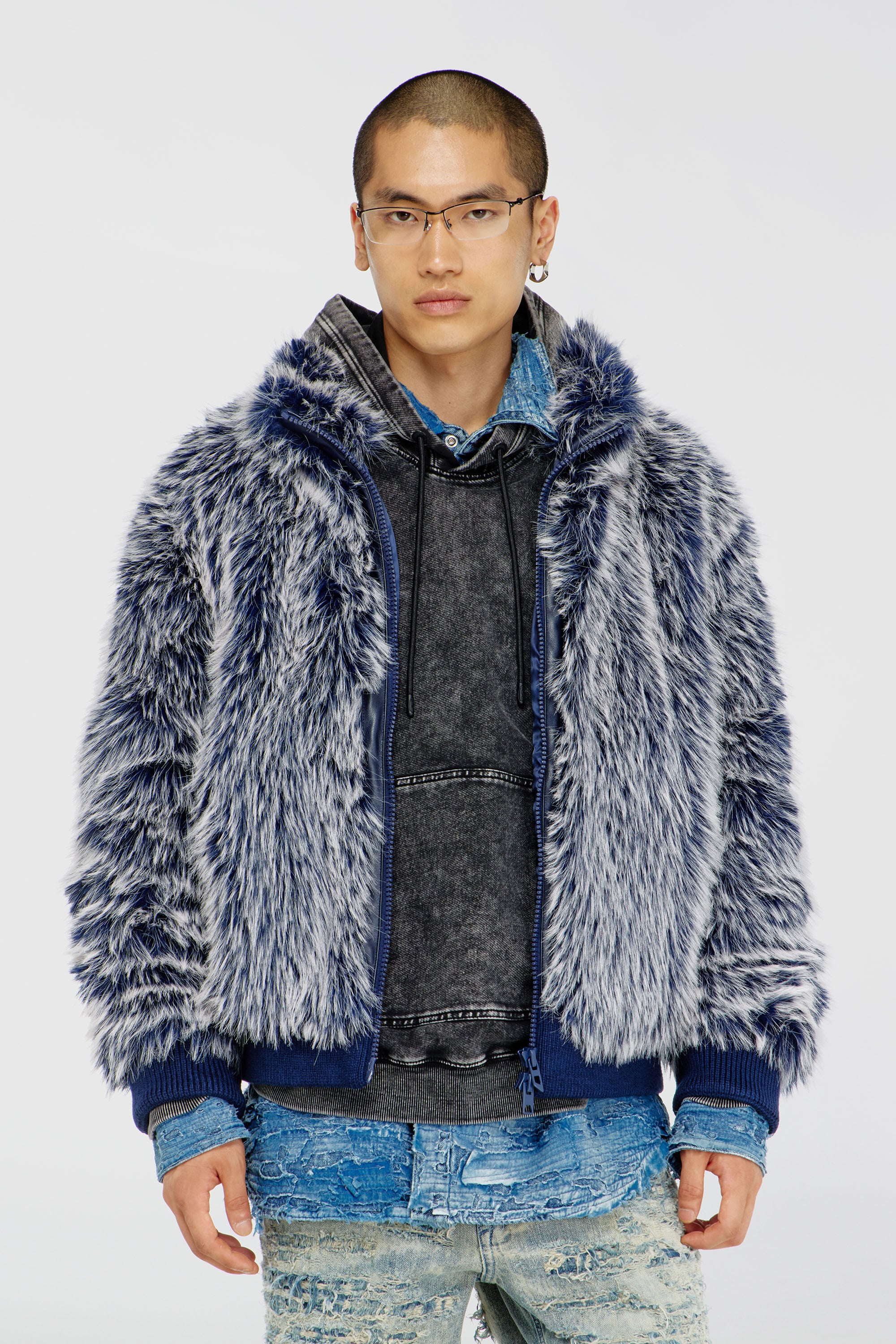 Diesel - W-VICTOR, Man's Shaggy winter jacket in Medium blue - 3