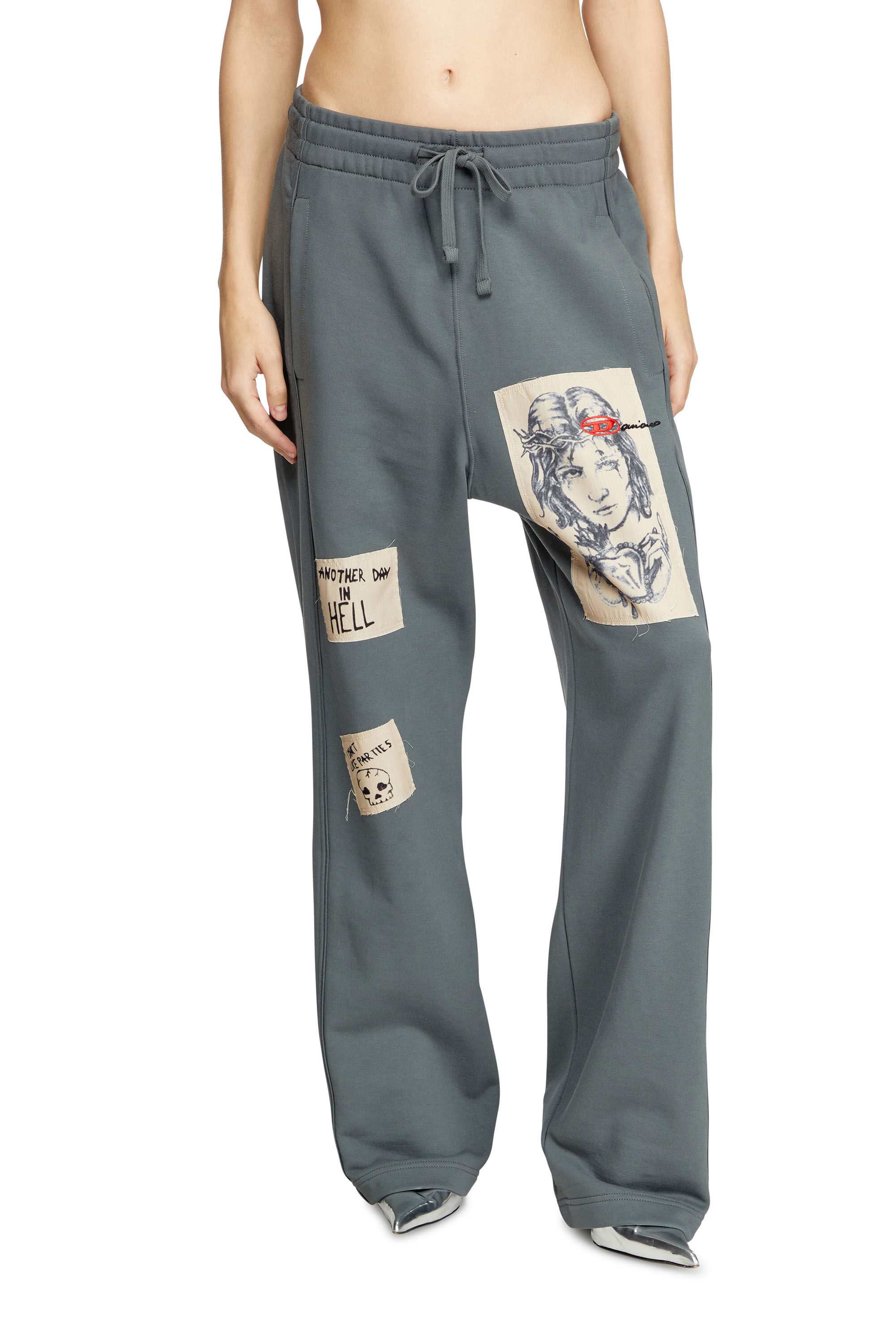 【Anyone more】Delia Banding Jogger Pants Women's Track pants with tattoo patches | Grey | Diesel