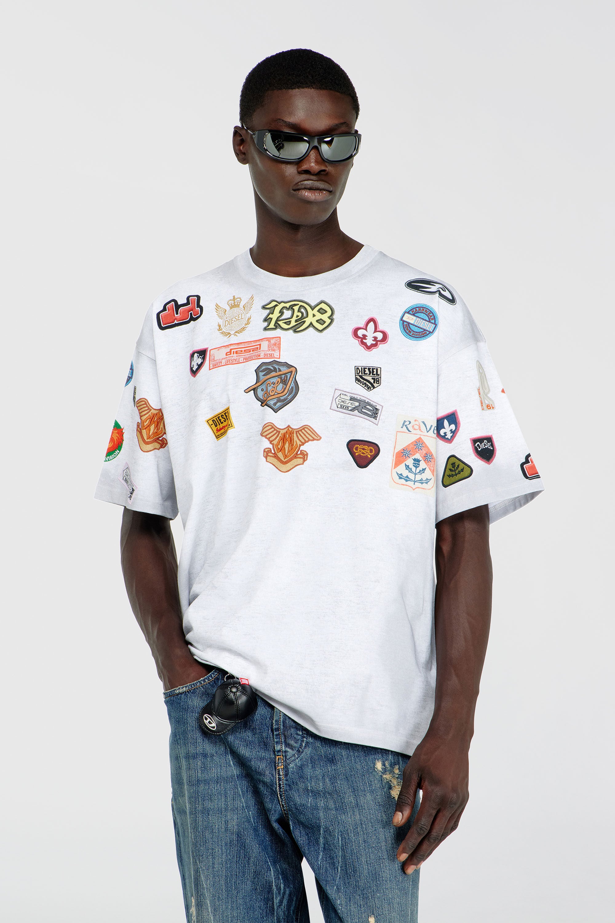 Diesel - T-BOXT-AA6, Man's Cotton T-shirt with all-over patches print in White - 3