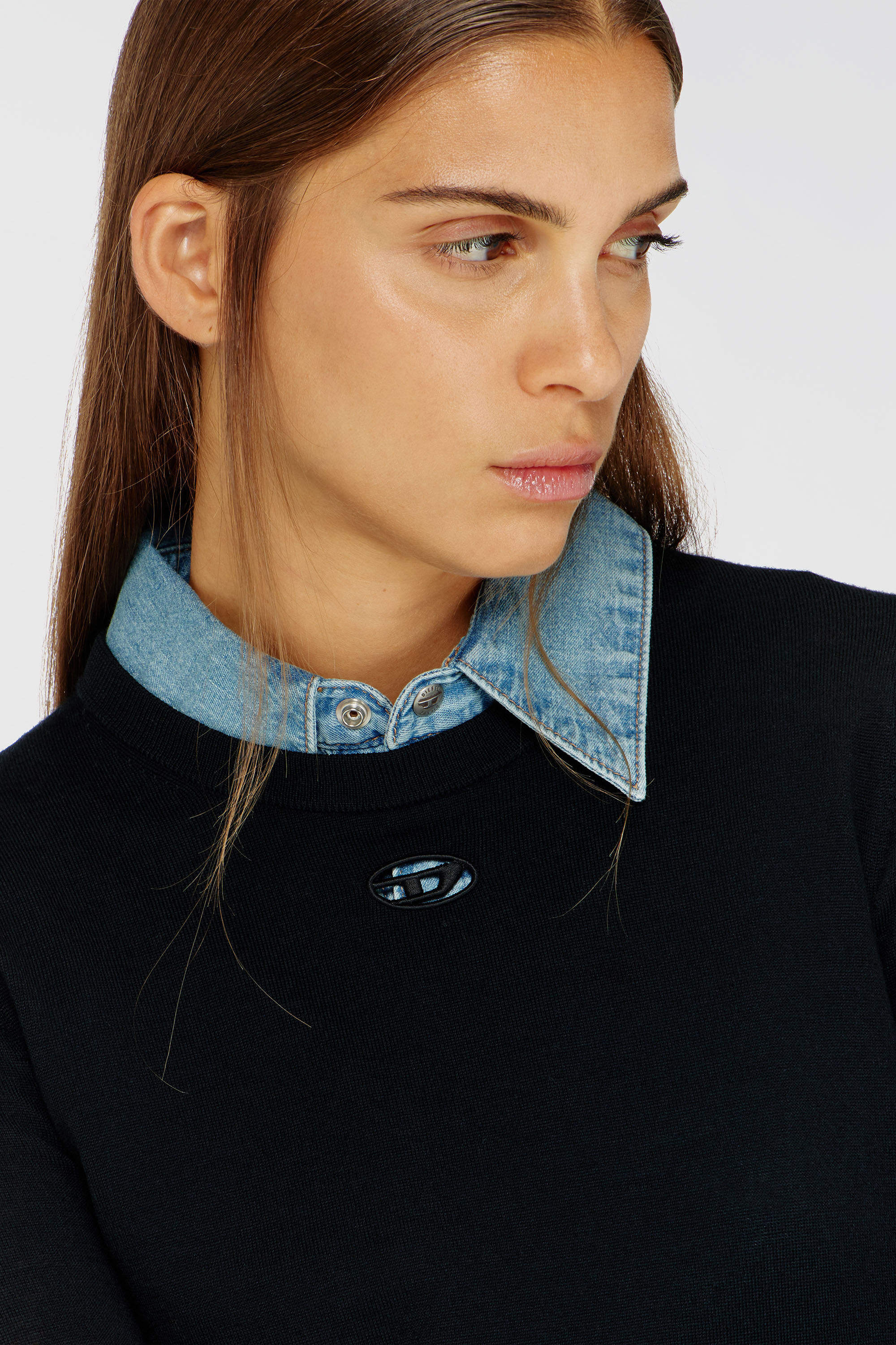 Diesel - M-ALINESA, Woman's Wool jumper with cut-out logo in Black - 5