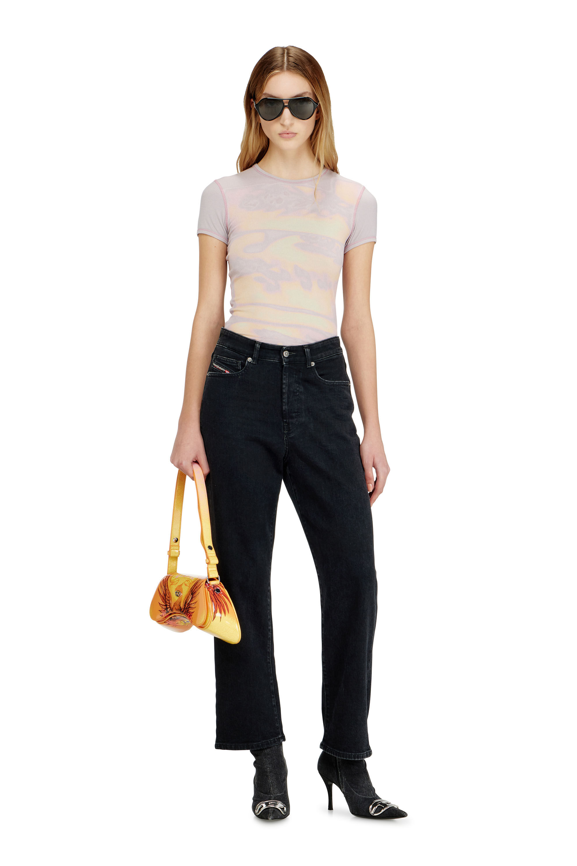 Diesel - T-ELE-LONG-AA1, Woman's Slim jersey top with graphic print in Lilac - 1