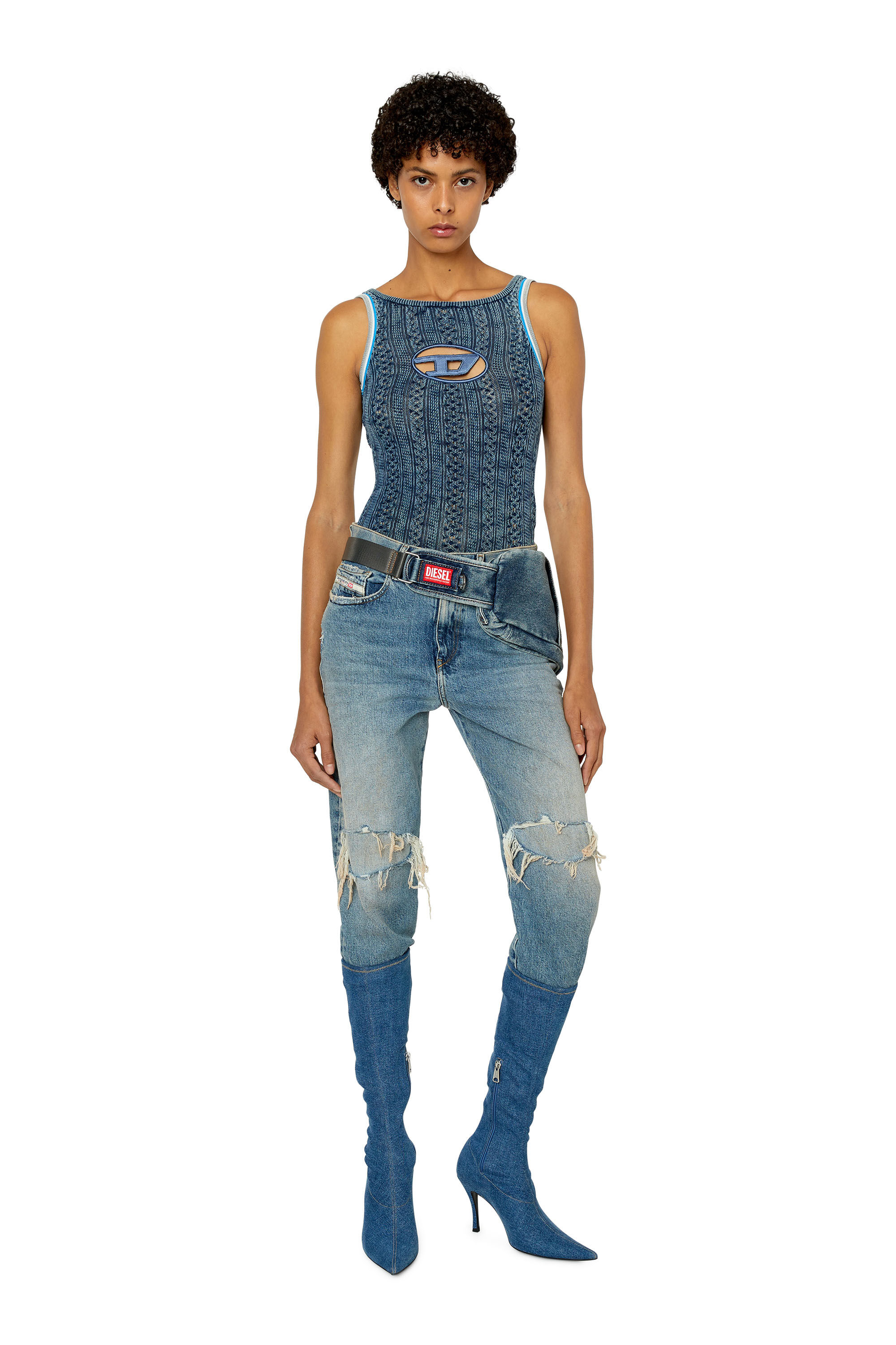 Diesel - M-ILAGROS, Woman's Pointelle bodysuit with oval D cutout in Blue - 1