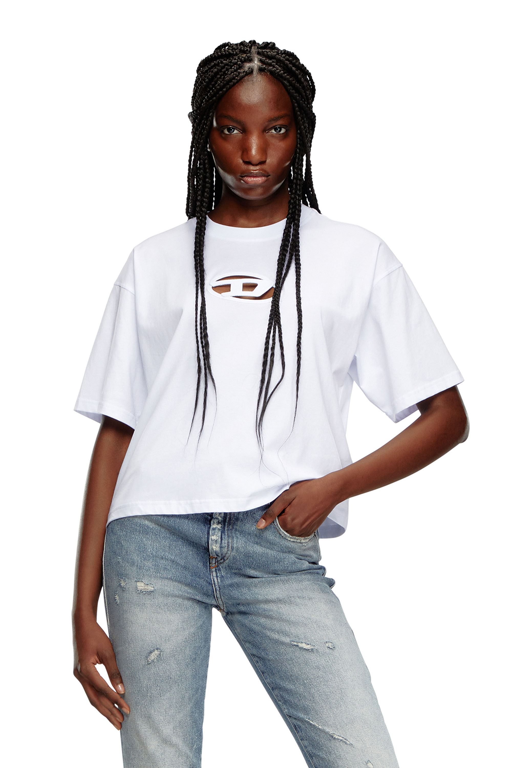 Diesel - T-BUXT-CROP-OD, Woman Boxy T-shirt with cut-out Oval D logo in White - Image 3