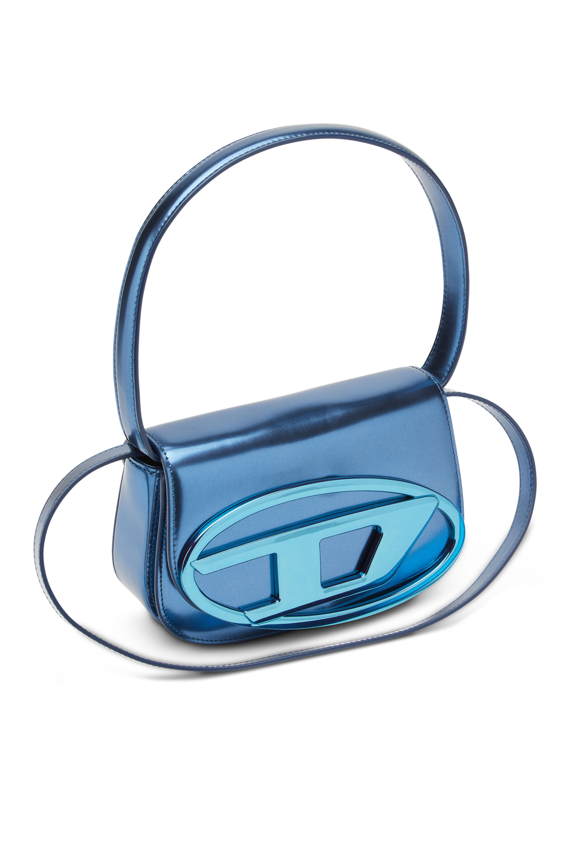 Women s 1DR Iconic shoulder bag in mirrored leather Blue Diesel