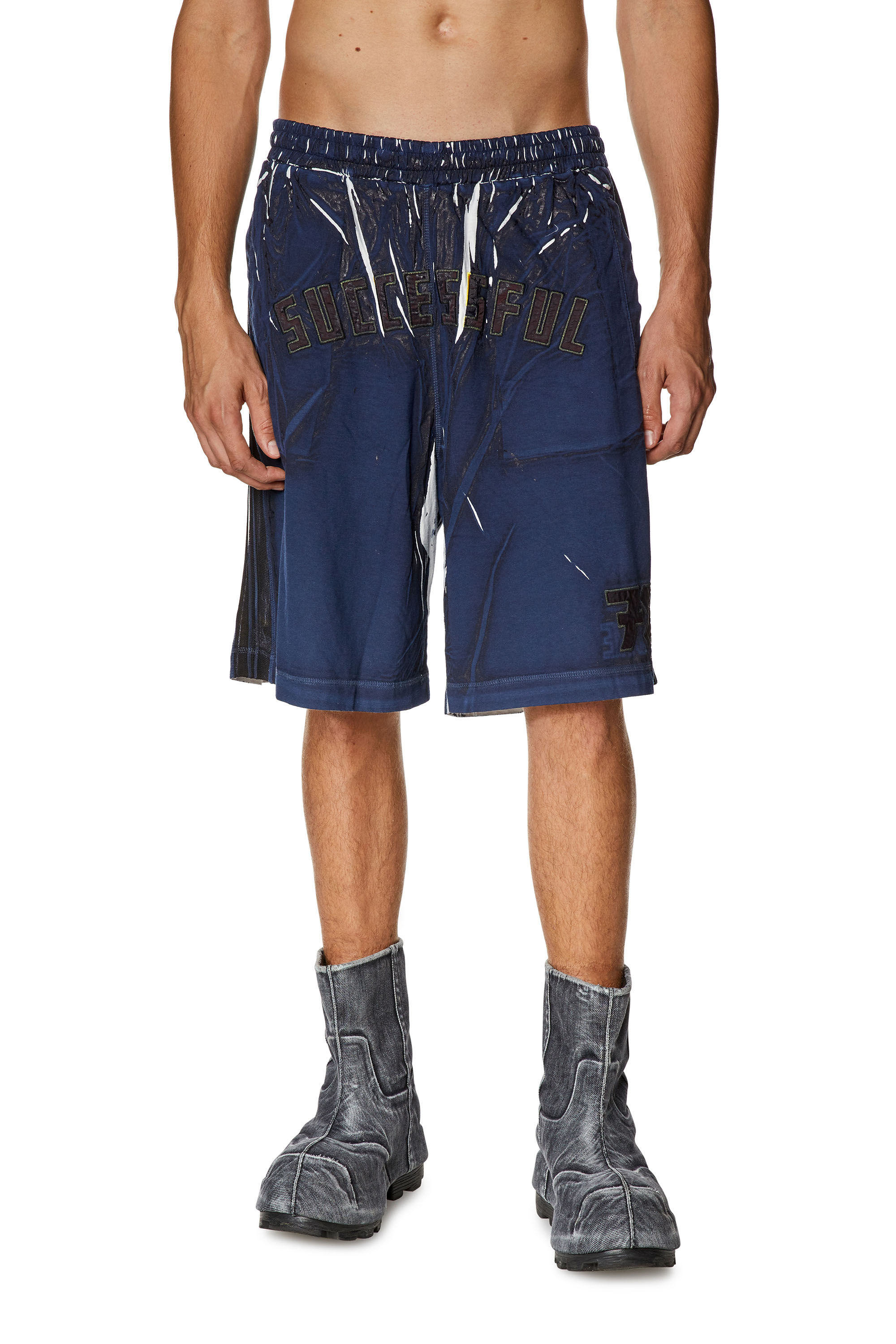 Diesel - P-ROWY, Man's Sweat shorts with shadowy overprint in Dark Blue - 3