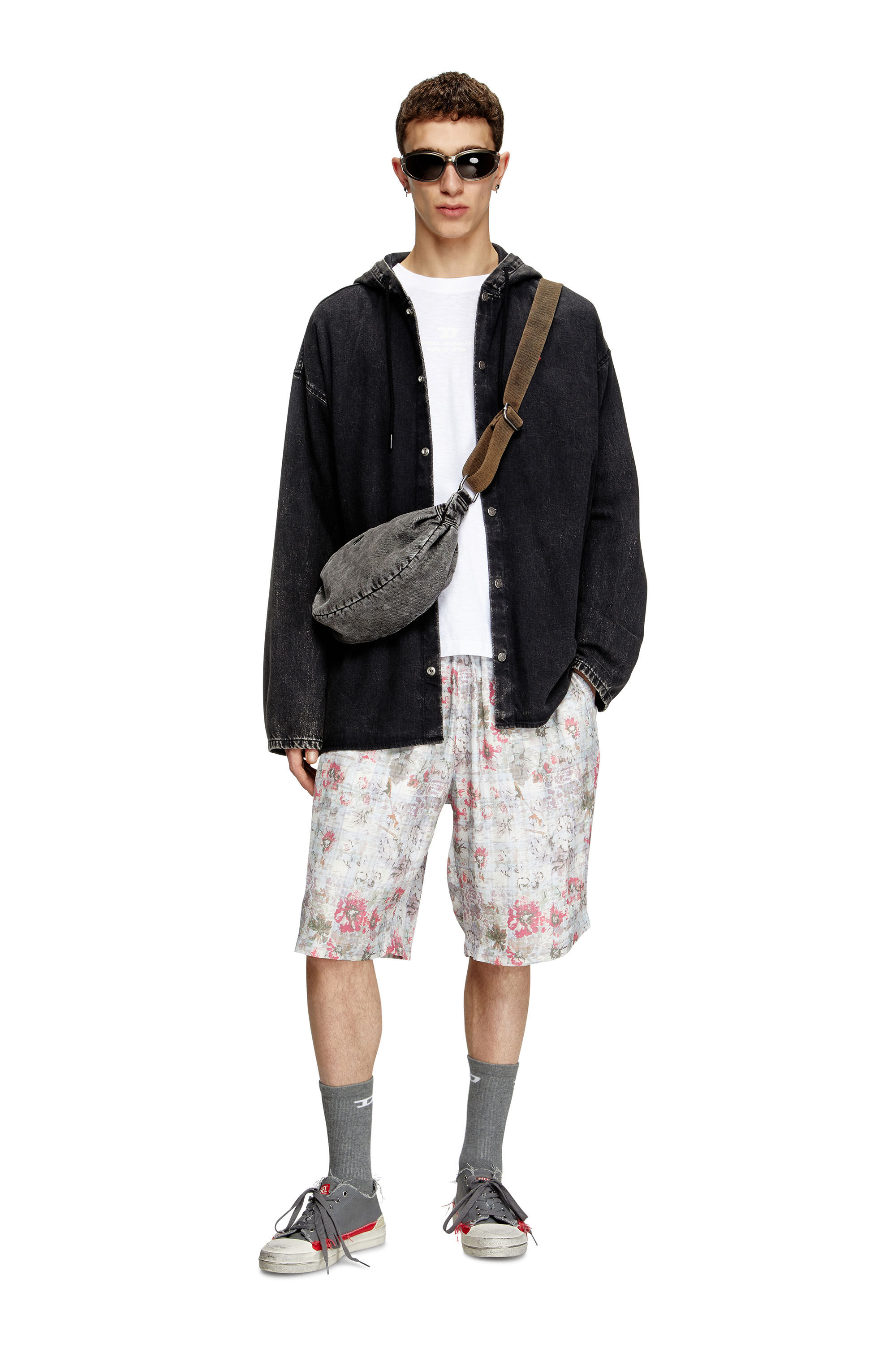 Diesel - P-LEYS, Man's Acetate shorts with floral print in Blue/Pink - 1