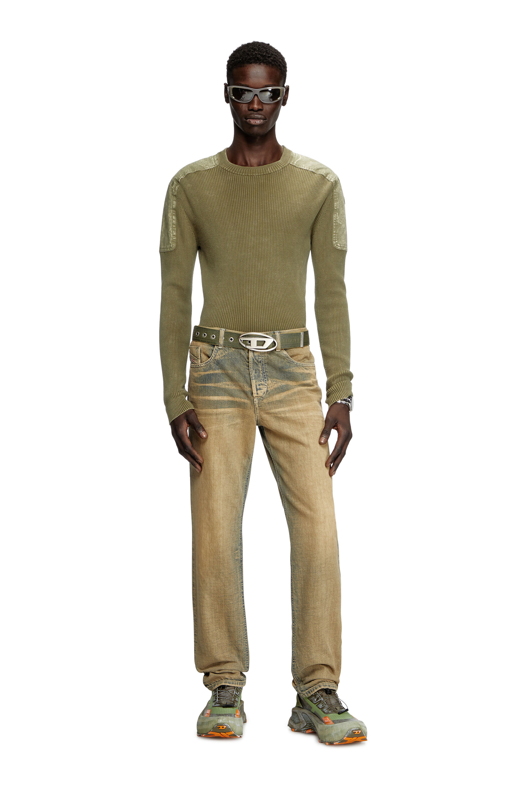 Diesel - K-MARTIN, Man's Jumper with contrast shoulder panels in Military Green - 1