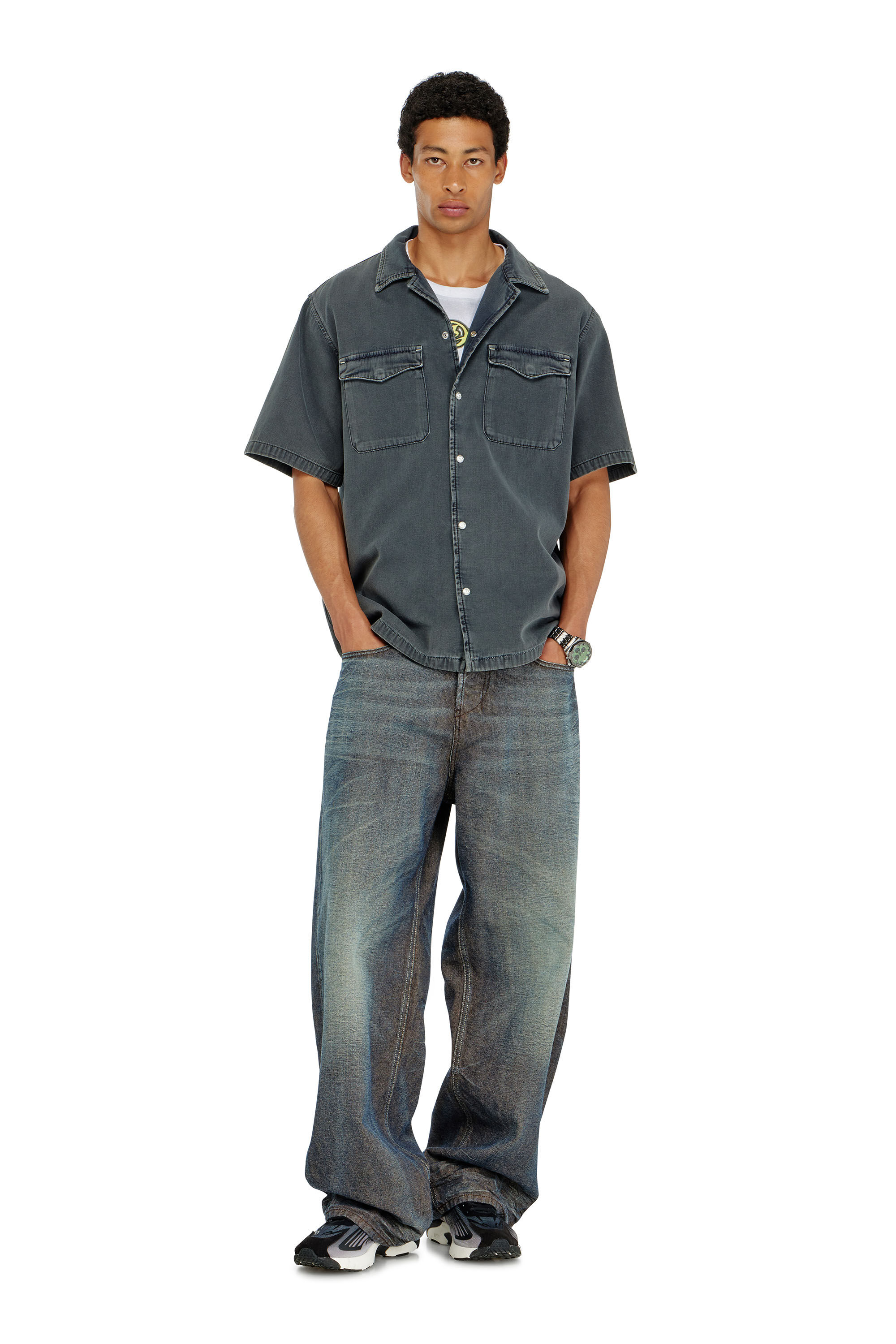 Diesel - D-NABIL-P, Man's Bowling shirt in coloured denim in null - 1