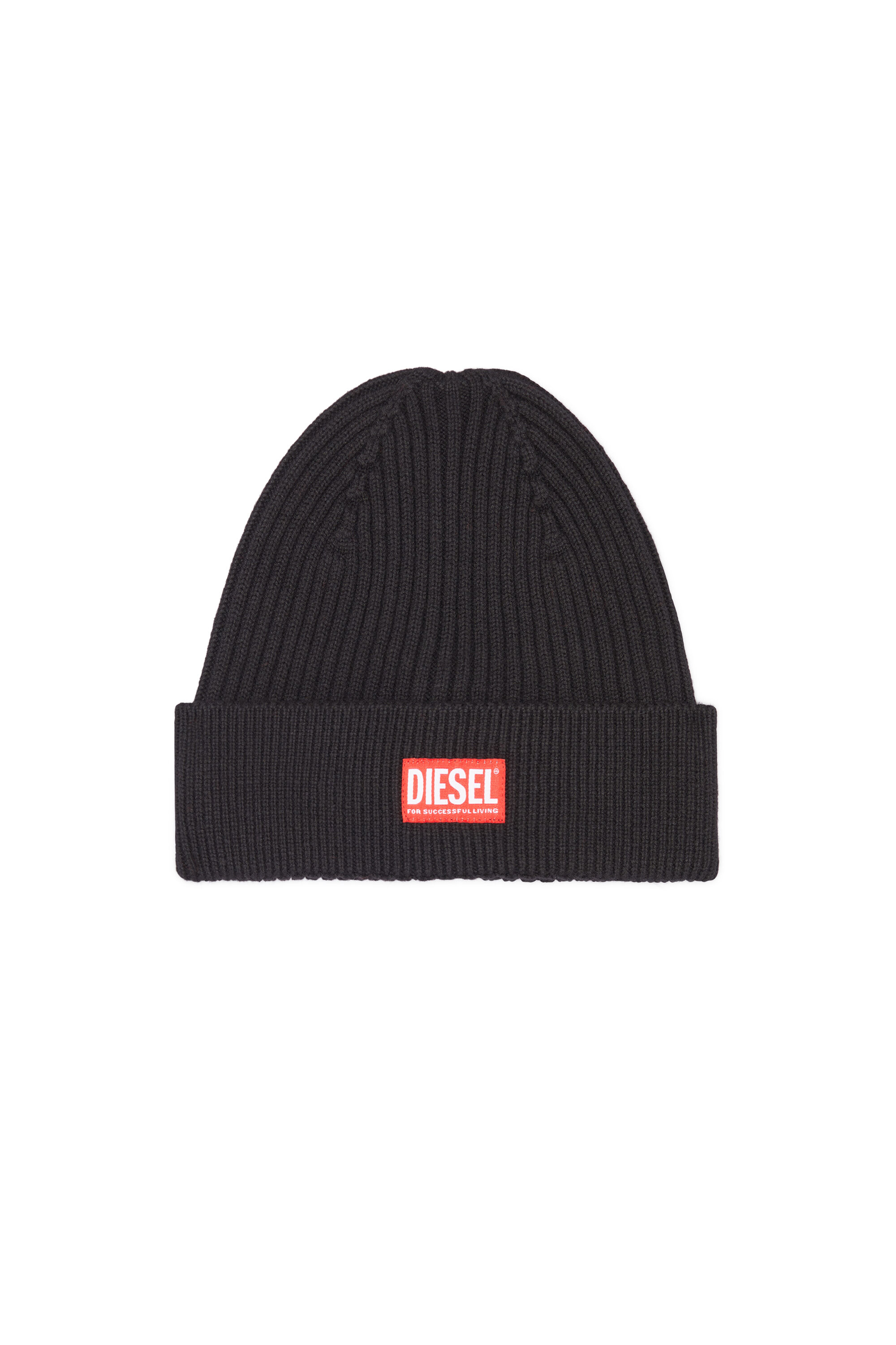 Diesel - K-CODER-H 2X2, Unisex's Ribbed beanie with logo patch in Black - 1