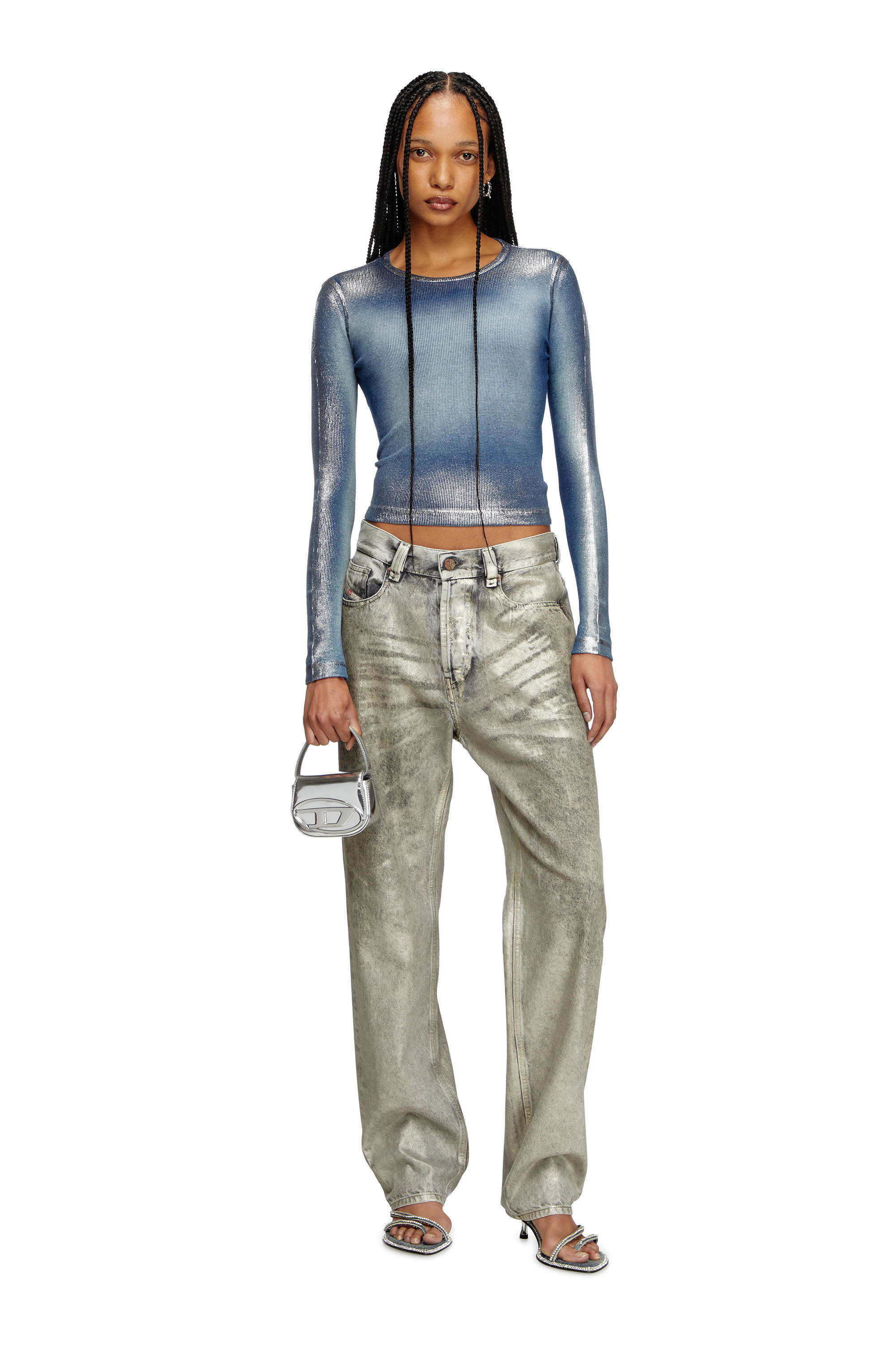 Diesel - T-BANES-NC-Q1, Woman's Faded metallic long-sleeve T-shirt in Blue - 1