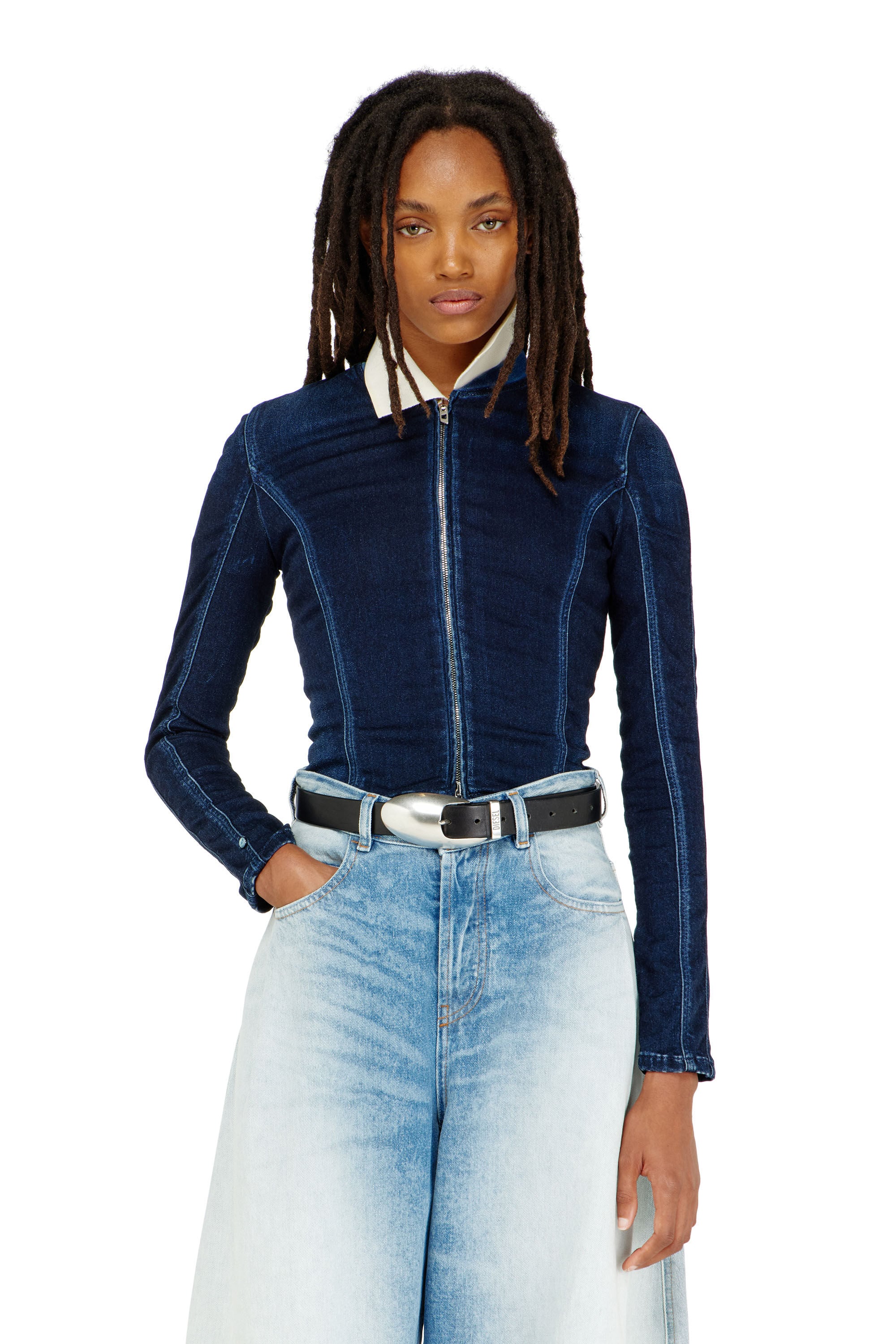 Diesel - DE-GARY-D JOGG, Woman's Cropped jacket in JoggJeans in Dark Blue - 3