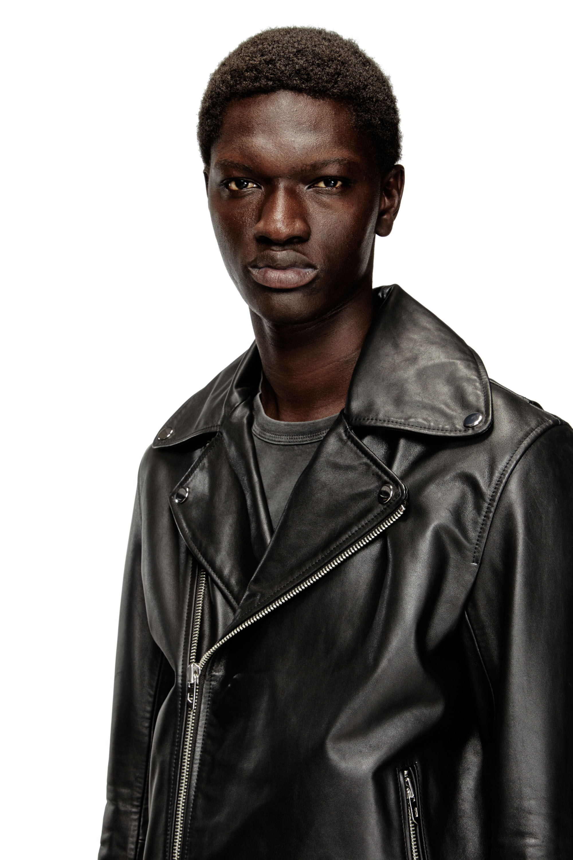 Men's Biker jacket in waxed leather | Black | Diesel AU