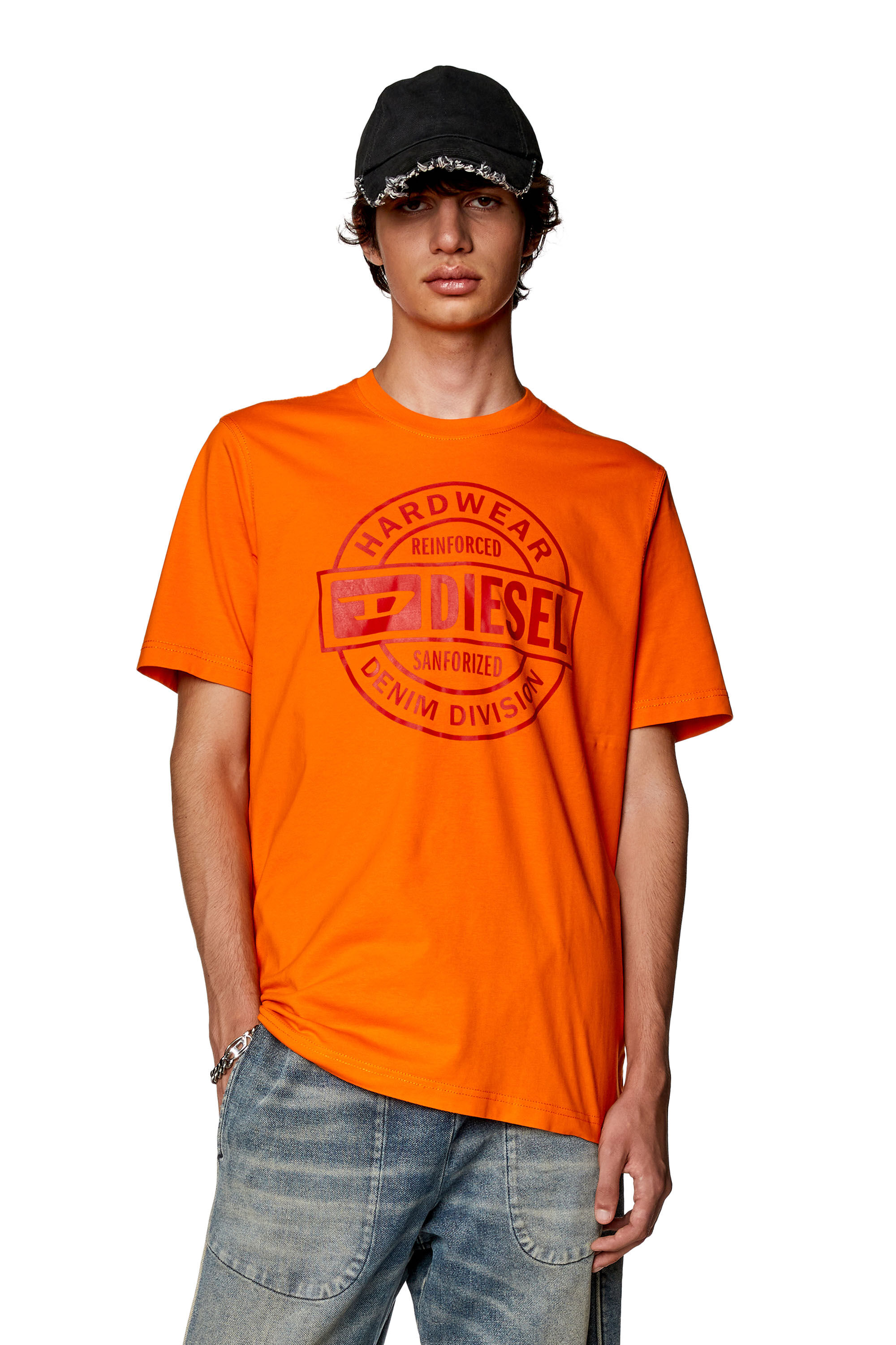 Diesel - T-JUST-L21, Man's T-shirt with Diesel Hardwear print in Orange - 3
