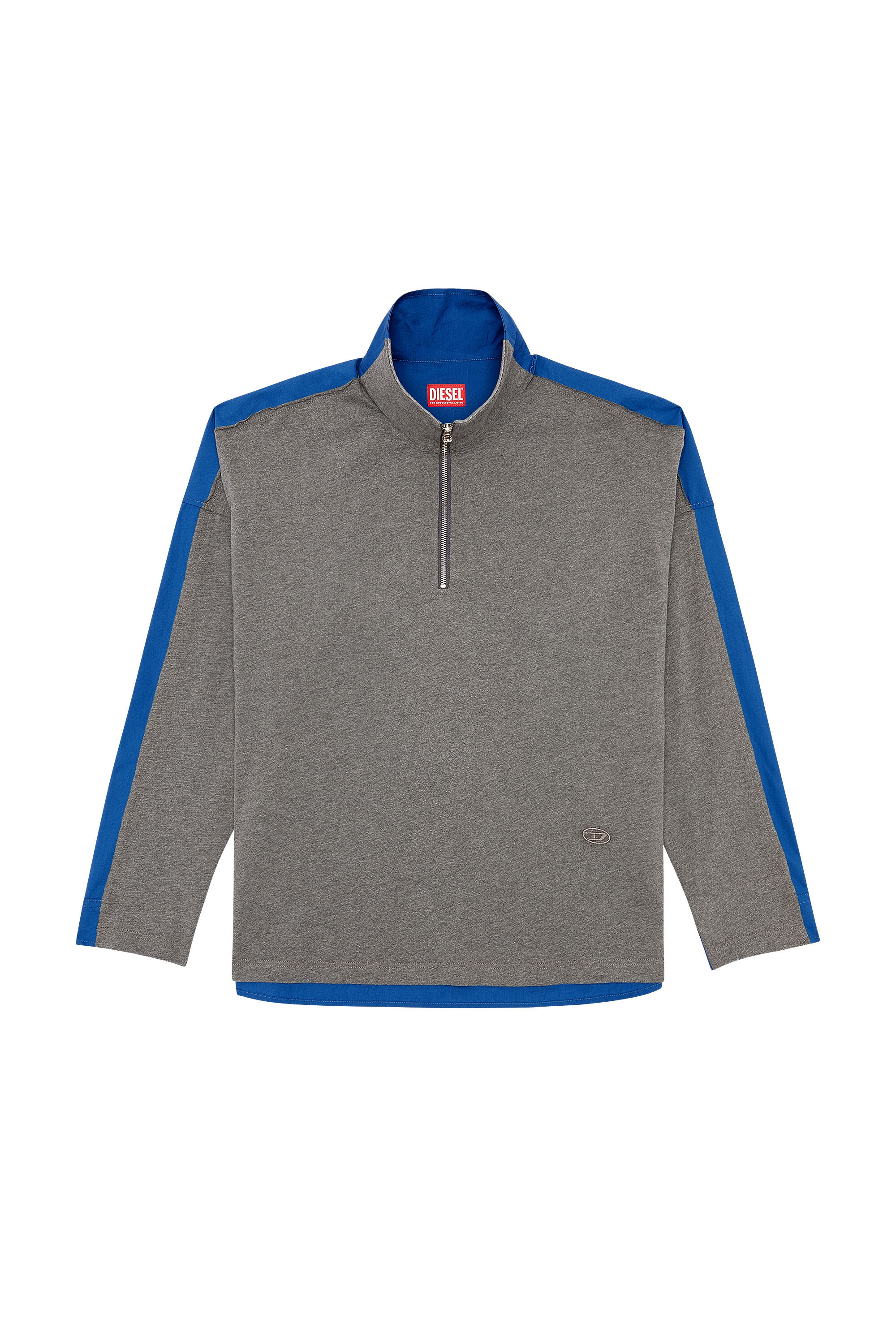 Diesel - S-GAND-A, Man's Hybrid shirt in jersey and poplin in Blue/Grey - 2