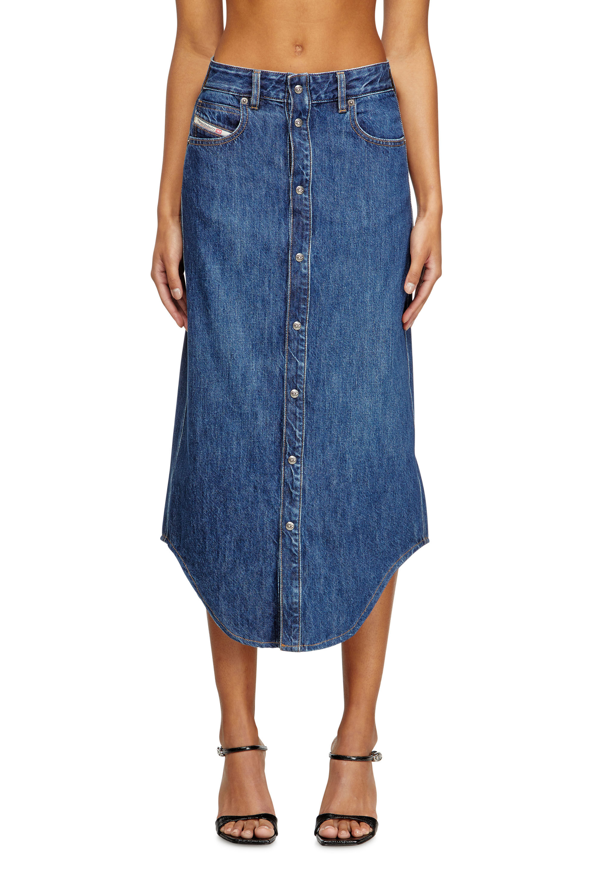 Diesel - DE-ARD-LONG, Woman's Denim skirt with front buttons in Blue - 3