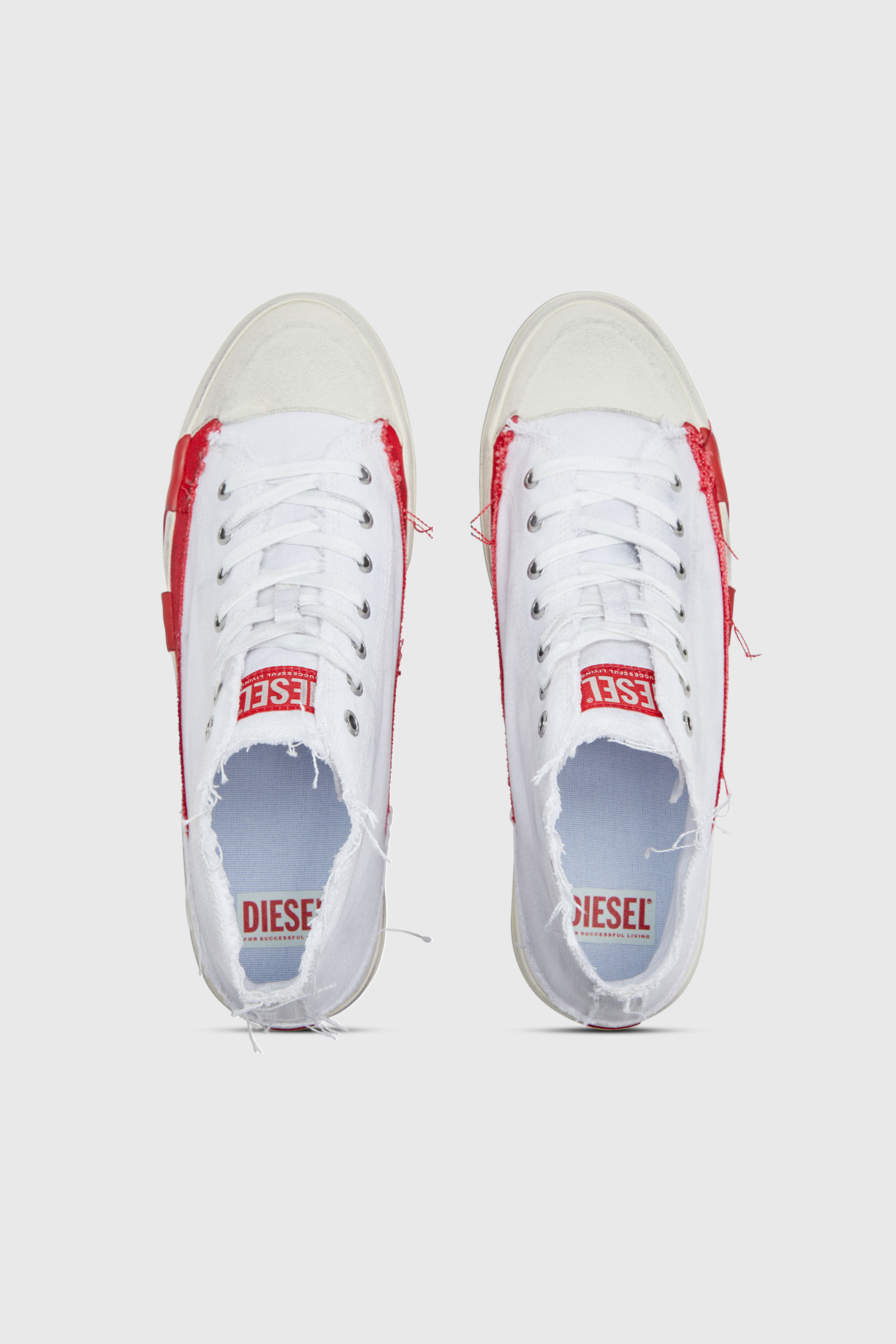Diesel - S-D-VERSE MID, Man's S-D-Verse-Dirty-effect high-top canvas sneakers in White/Red - 4