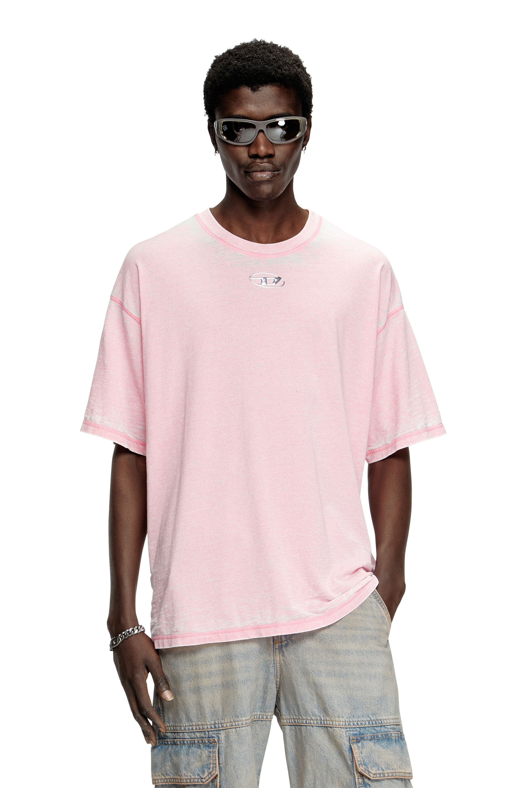 Diesel - T-BOXT-PAK, Man's Burnout T-shirt with metal-look logo in Pink - 3