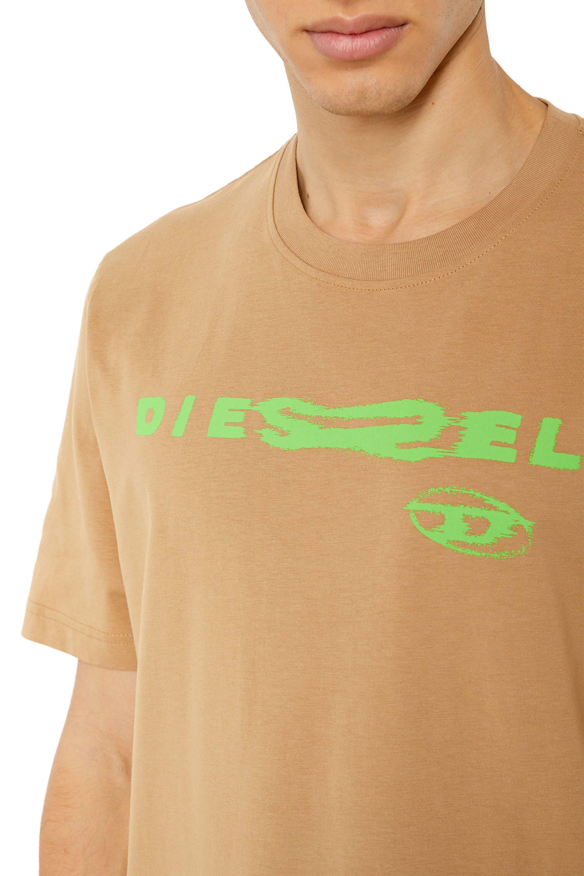 Diesel - T-JUST-G9, Man's T-shirt with distorted logo print in Beige - 5