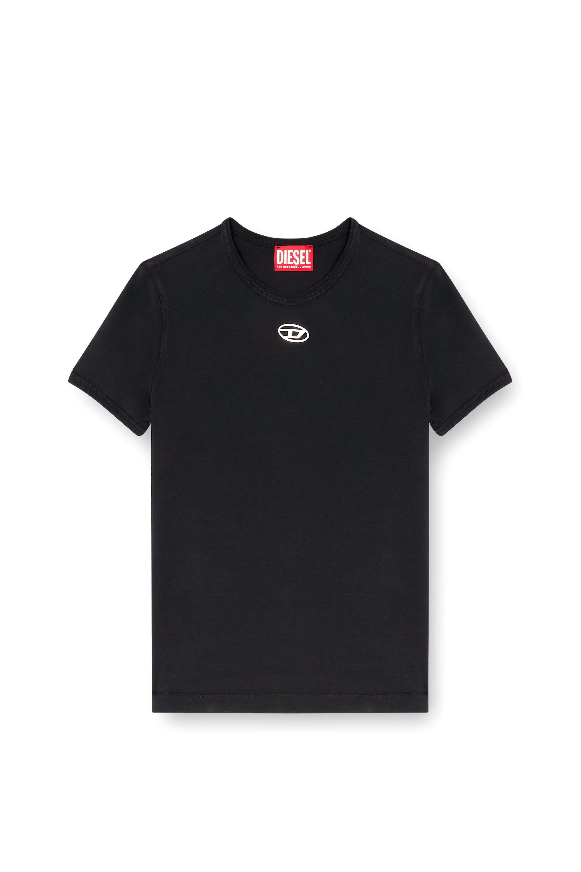 Diesel - T-UNCUTIESLONG-OD, Woman's Slim T-shirt with metallic Oval D in Black - 2