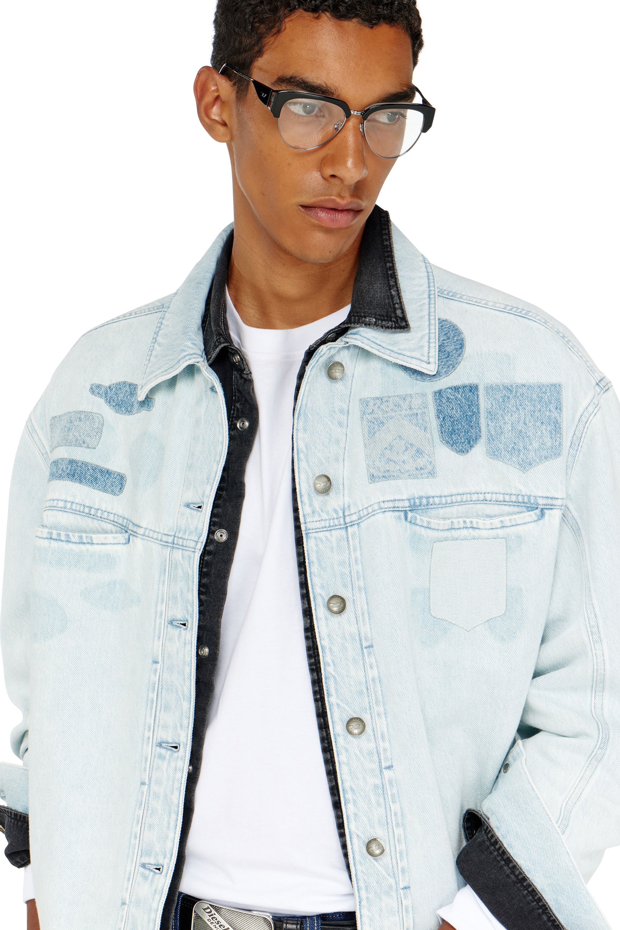 Diesel - D-RYMAVO-S, Unisex's Denim overshirt with patch effects in Light Blue - 5