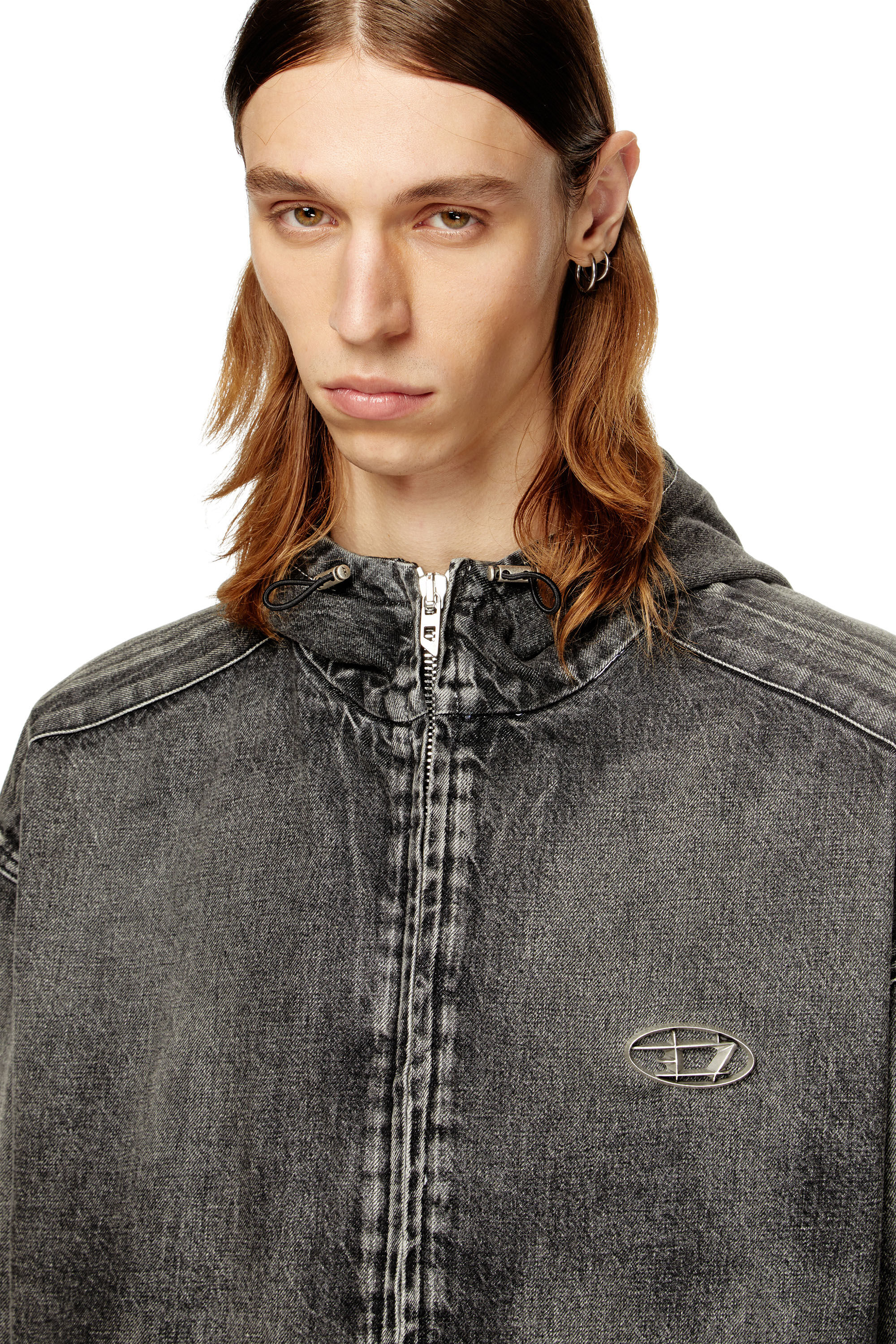 Diesel - THUGJACK, Unisex's Hooded jacket in faded denim in Black - 5