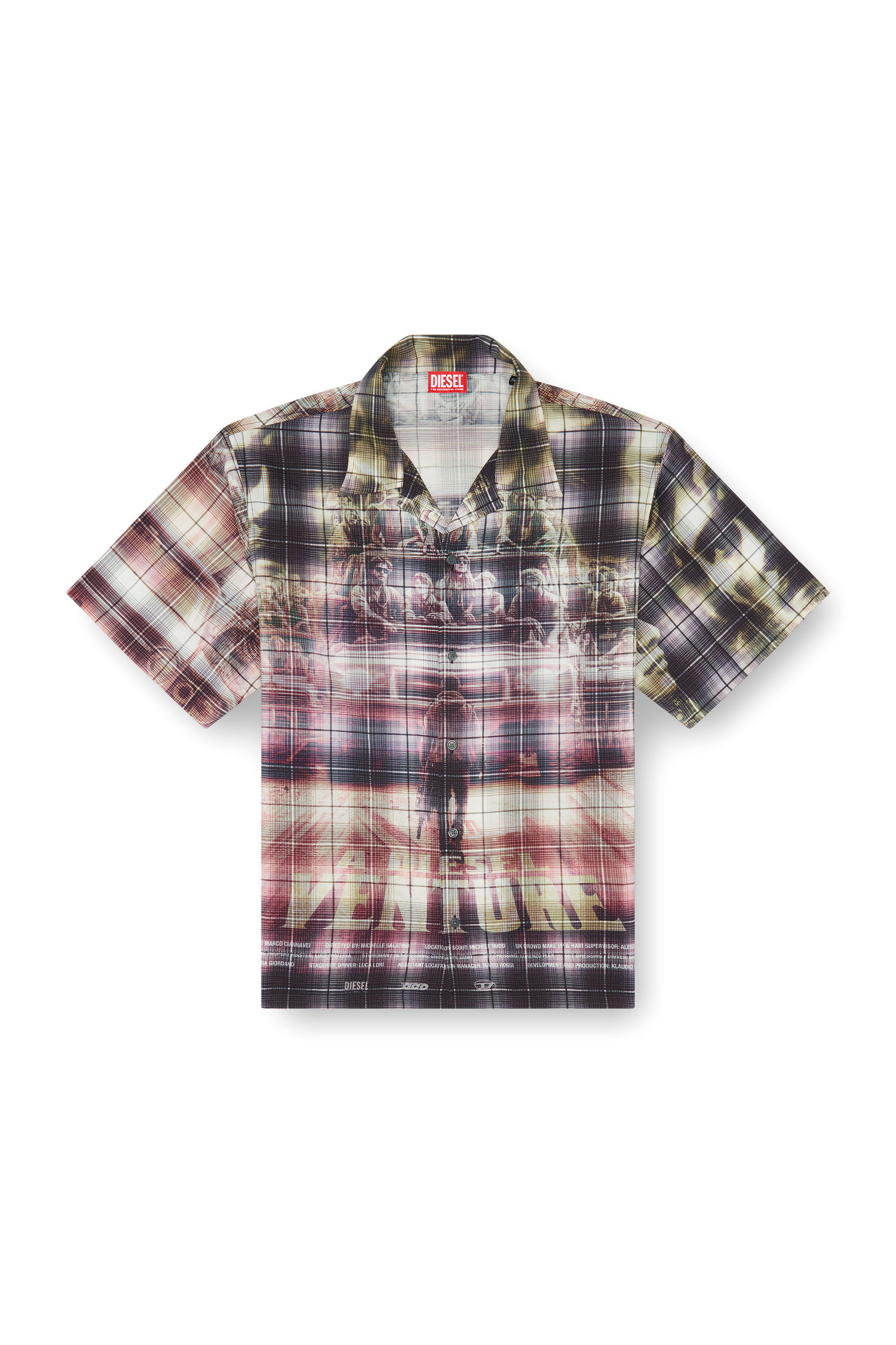 Men s Short sleeve check shirt with poster print Multicolor Diesel