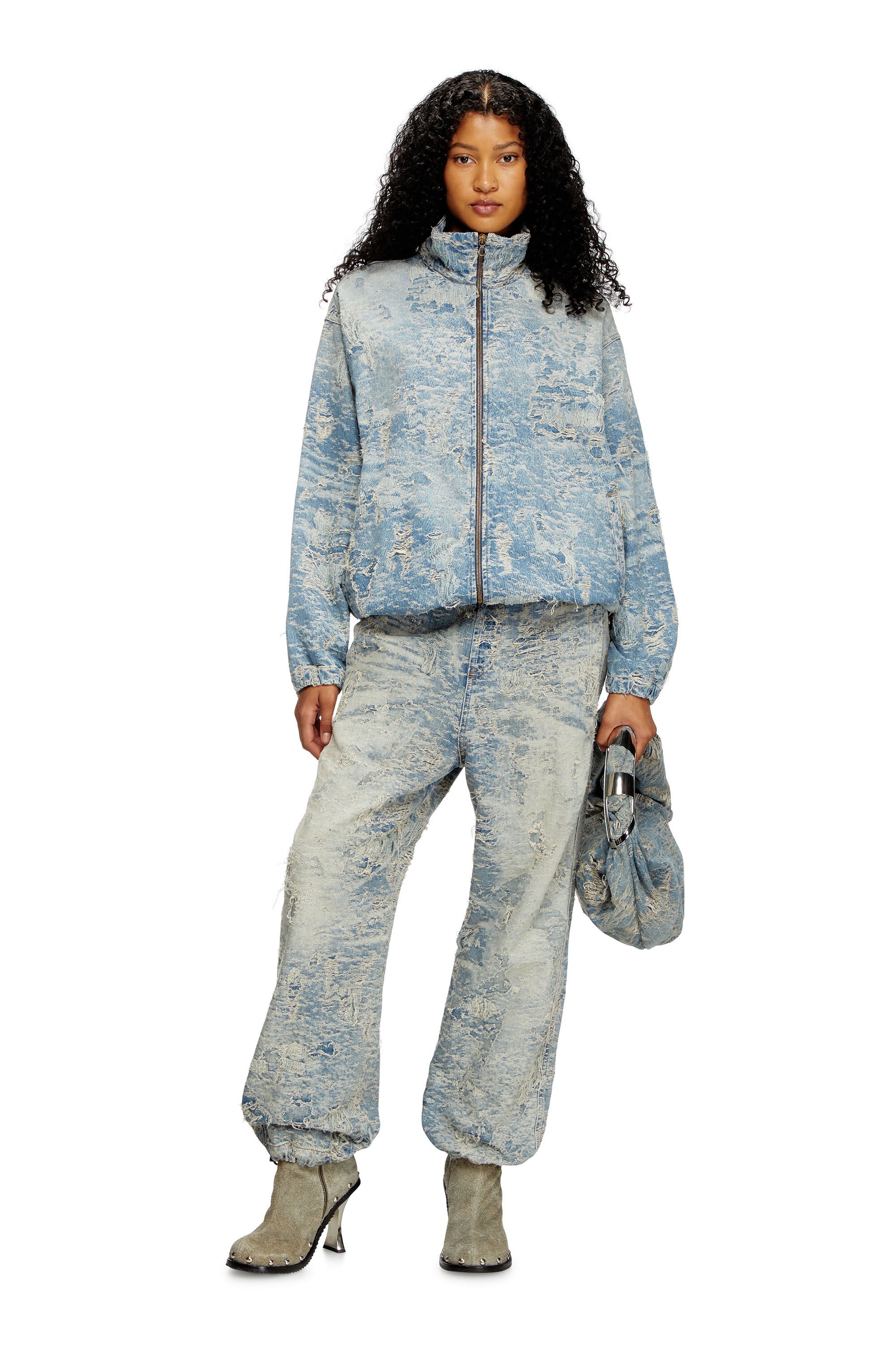 Diesel - D-KRAP-FSF, Unisex's Zip jacket in dirty jacquard denim in Light Blue - 1