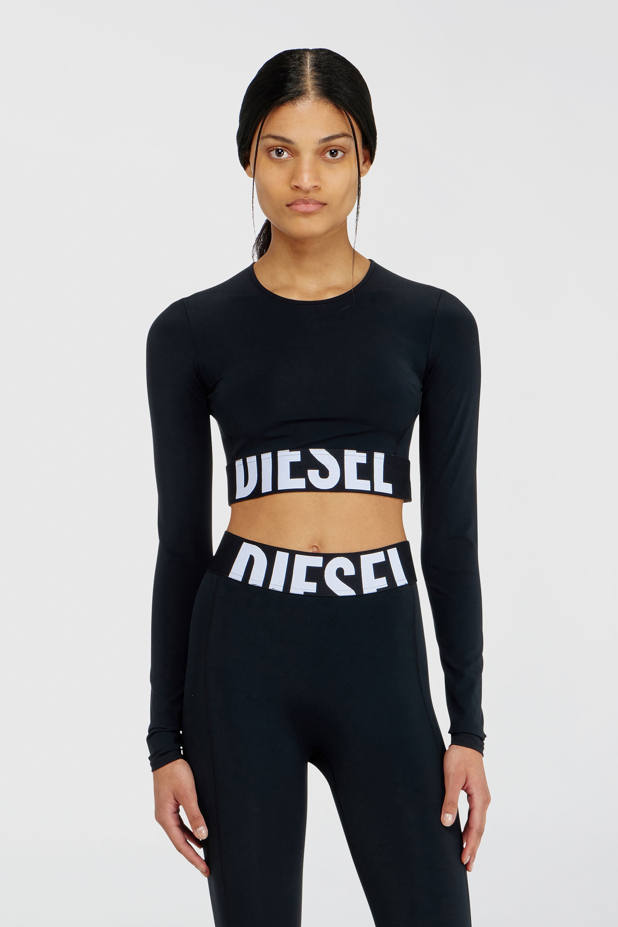 Diesel - MELISSA-D-POP, Woman's Microfibre crop top with cut-off logo in Black - 3